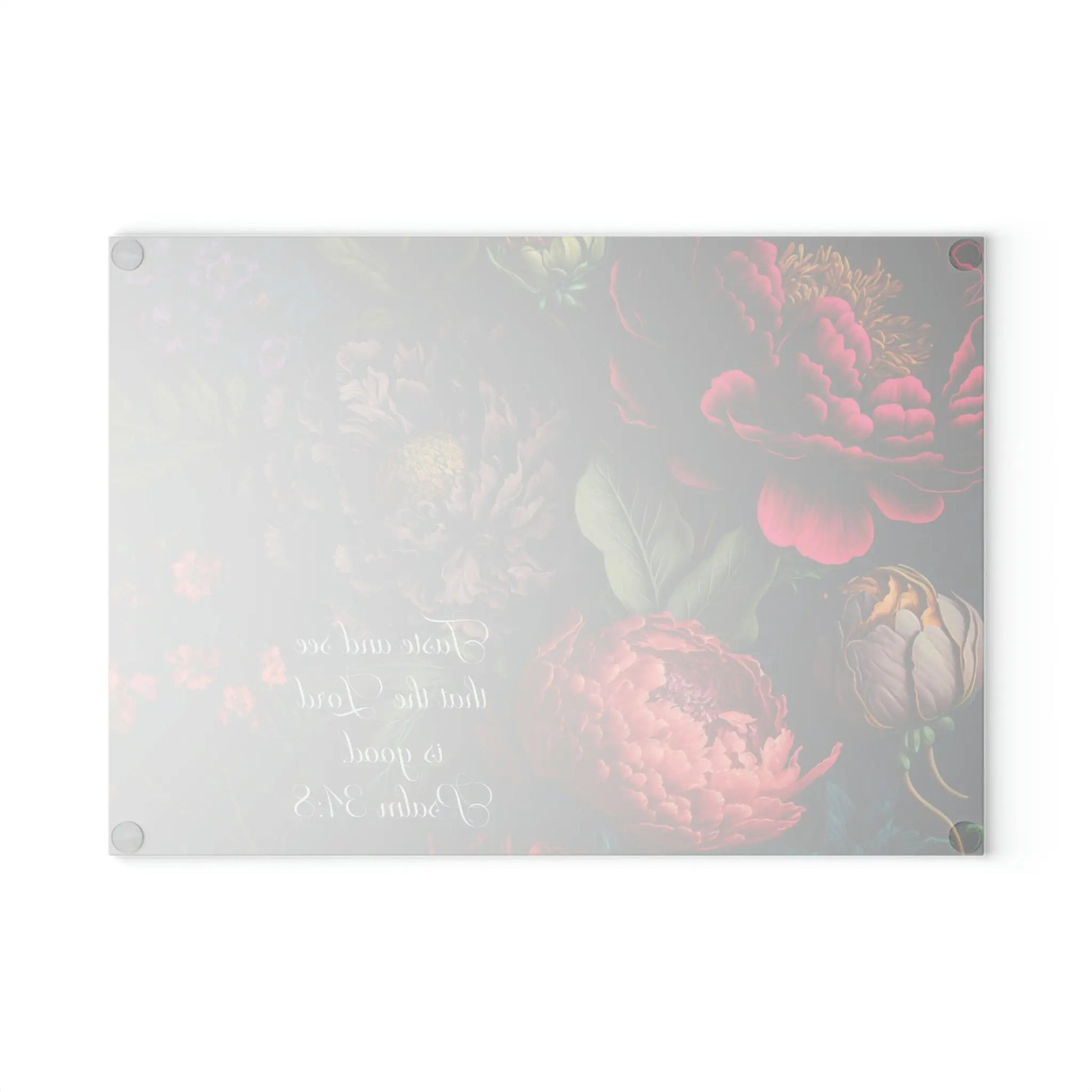 Botanical Flower Glass Cutting Board, Wedding Names or Scripture, Kitchen Decor Printify