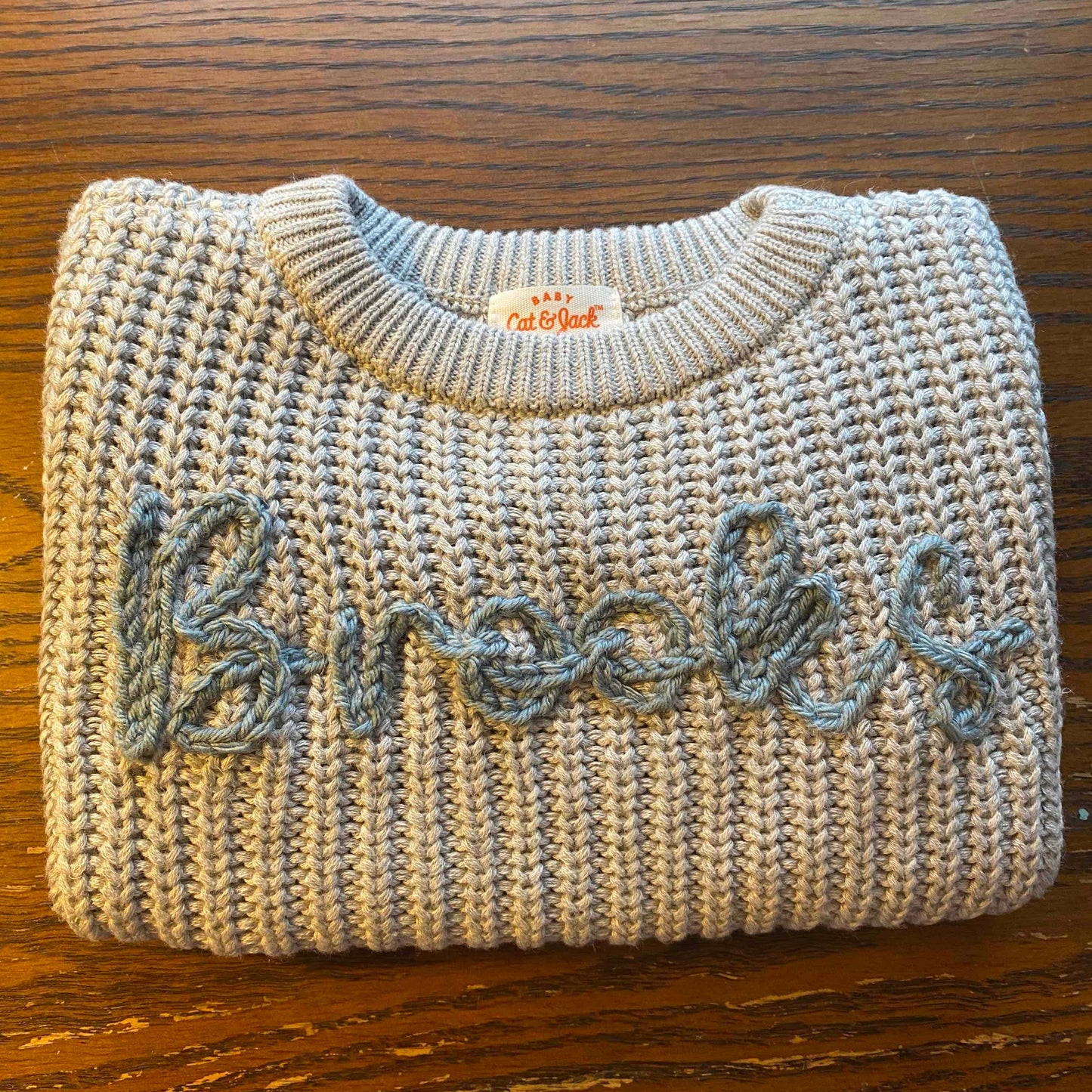 Hand Embroidered Name Sweater- Single Color Yarn - Amazing Faith Designs