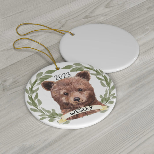 Brown Bear Boy's Personalized Ceramic Ornament Printify