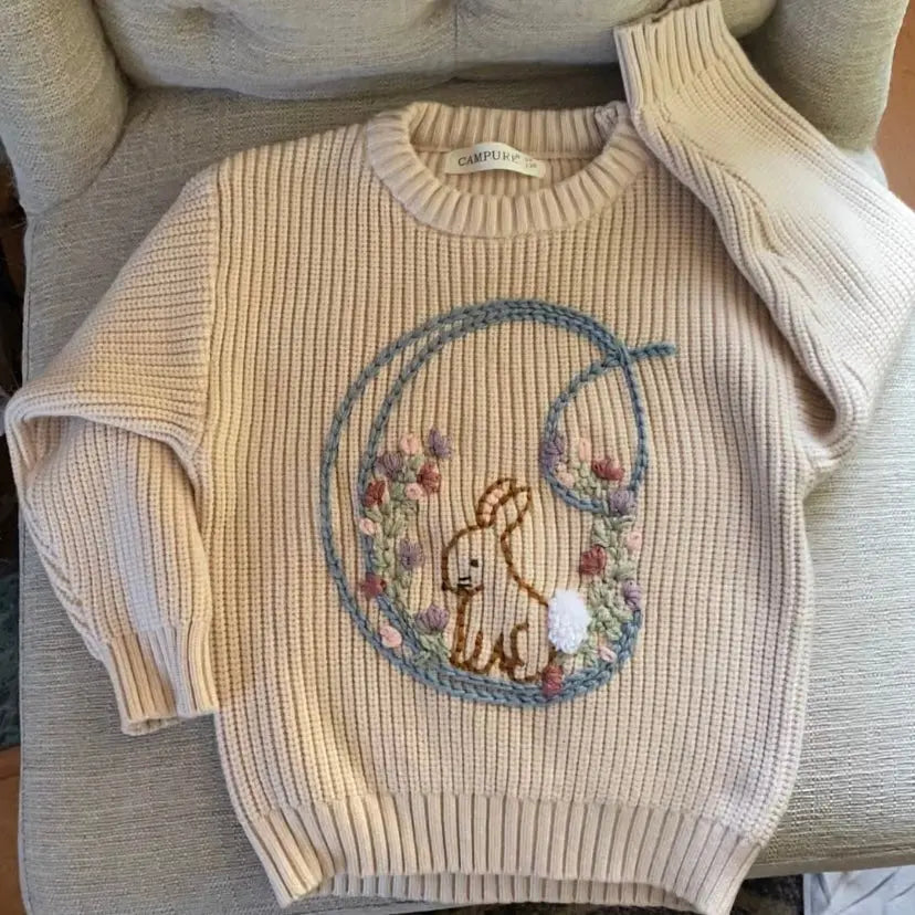 Bunny Hand Embroidered Sweater Amazing Faith Designs