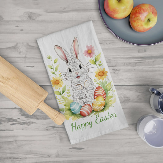 Bunny Repeating Name Easter Tea Towel, Easter Gifts for the Kitchen, Easter Home Decor, Easter Decor, Tea Towel Printify