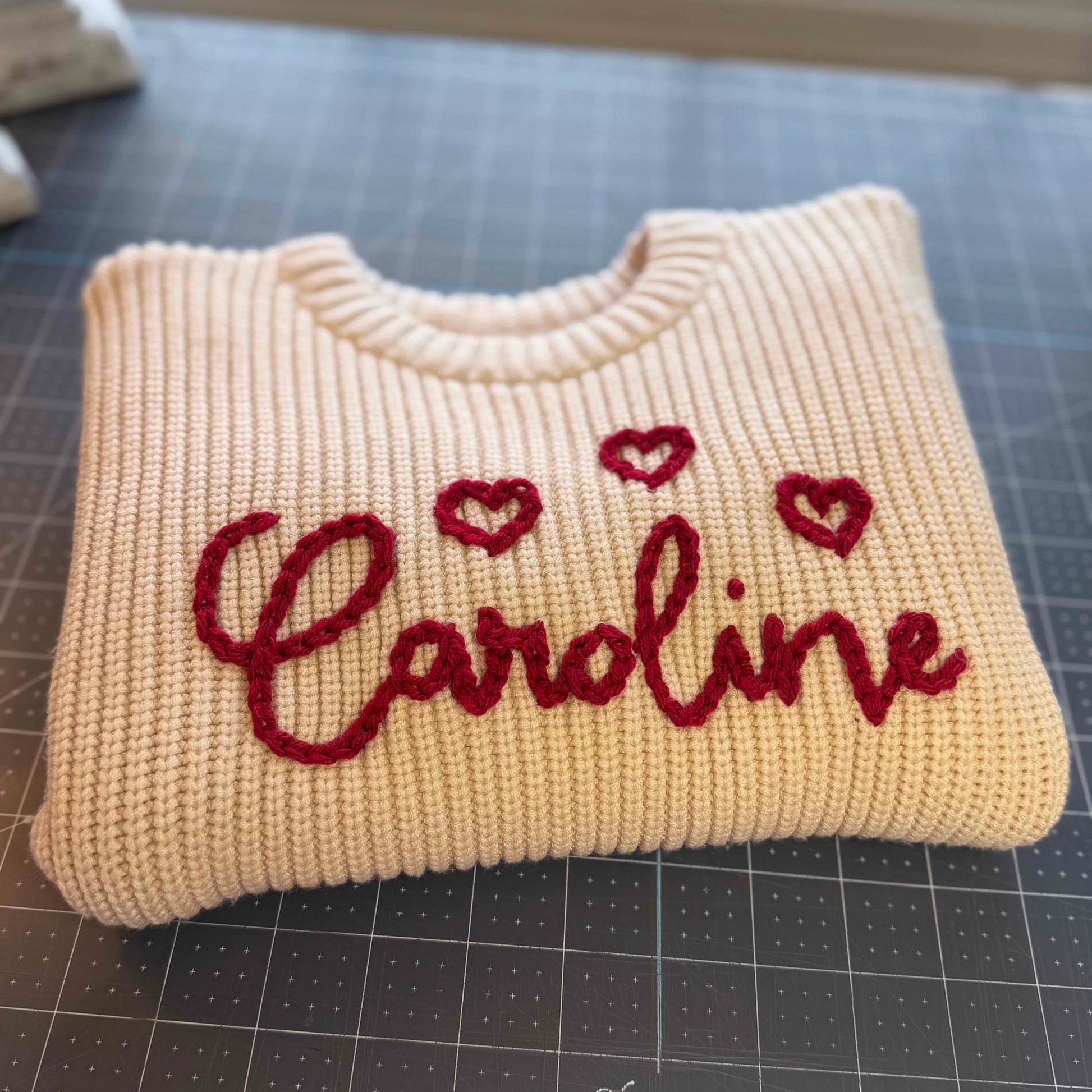 Valentine Hearts Hand Embroidered Name Sweater - Amazing Faith Designs