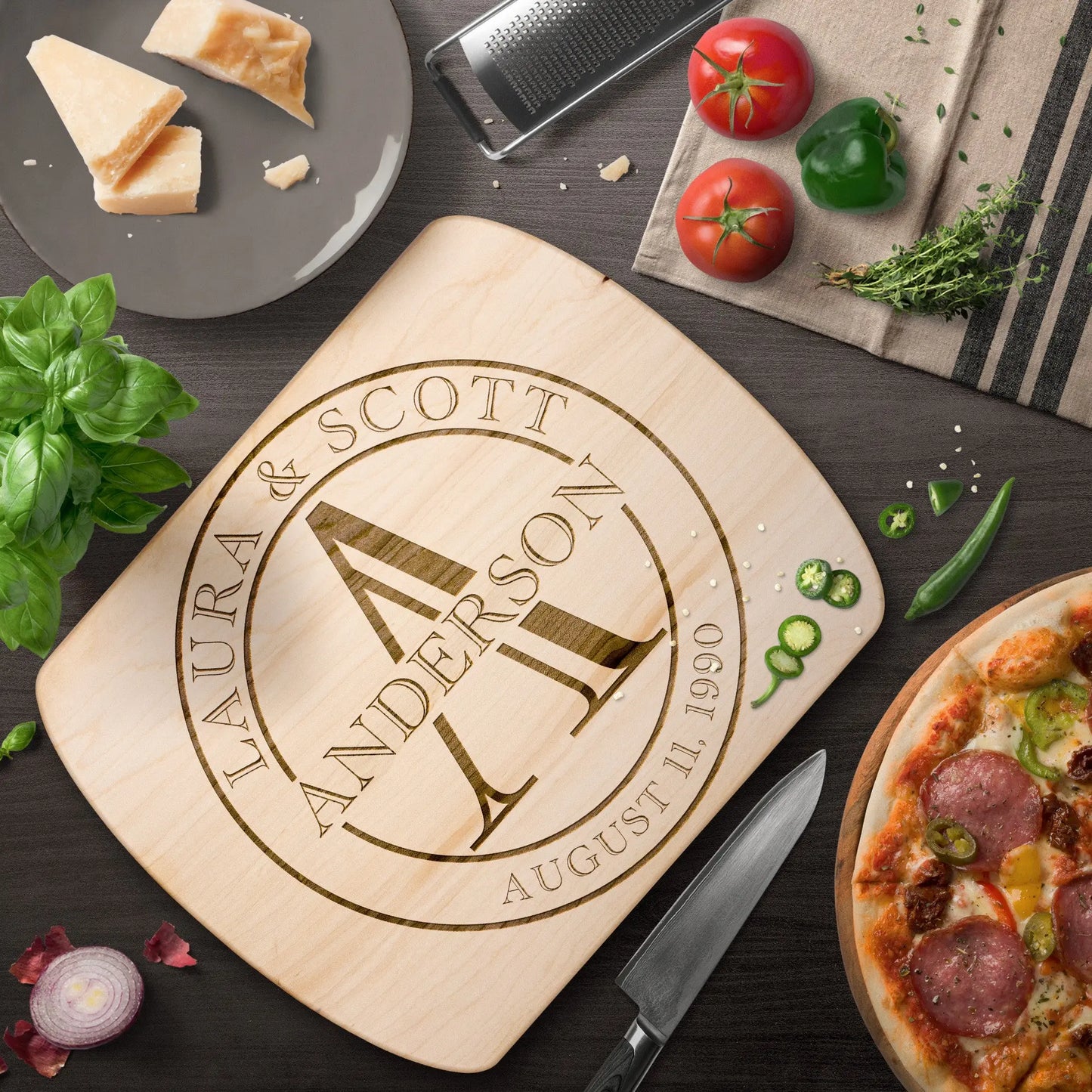 Charcuterie Board Personalized Serving Board with Handle Monogrammed Personalized Cheese Board Engagement Gift Bridal Shower Gift teelaunch