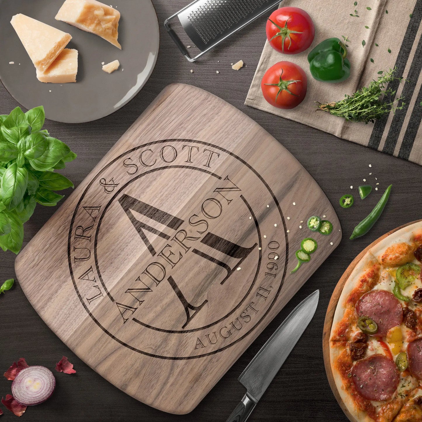 Charcuterie Board Personalized Serving Board with Handle Monogrammed Personalized Cheese Board Engagement Gift Bridal Shower Gift - Amazing Faith Designs