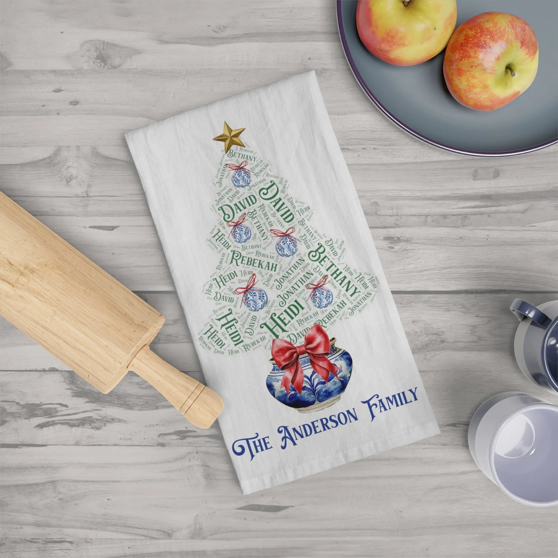 Chinoiserie Christmas Tree Tea Towel Printify