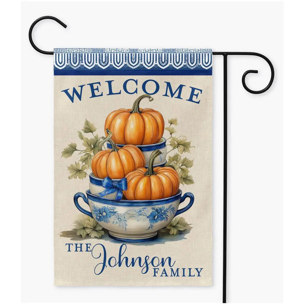 Chinoiserie Pumpkin Personalized Garden Flag Amazing Faith Designs