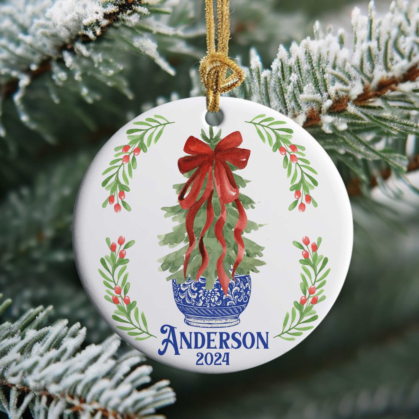 Chinoiserie Tree Personalized Ceramic Ornament - Amazing Faith Designs