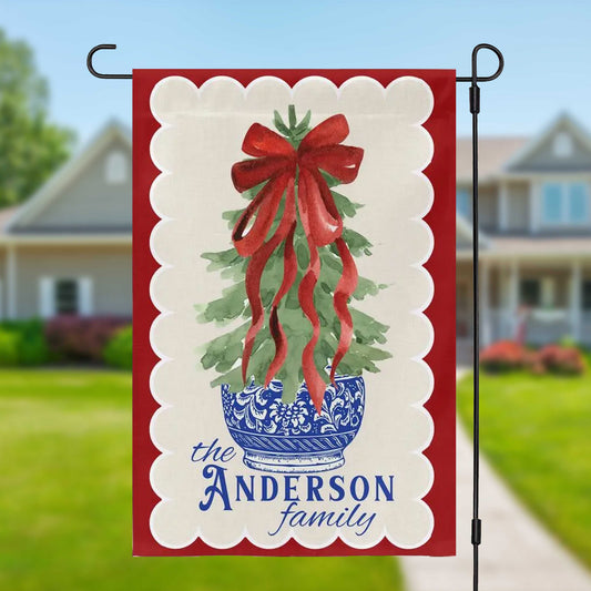 Blue Chinoiserie Christmas Tree Garden Flag - Amazing Faith Designs