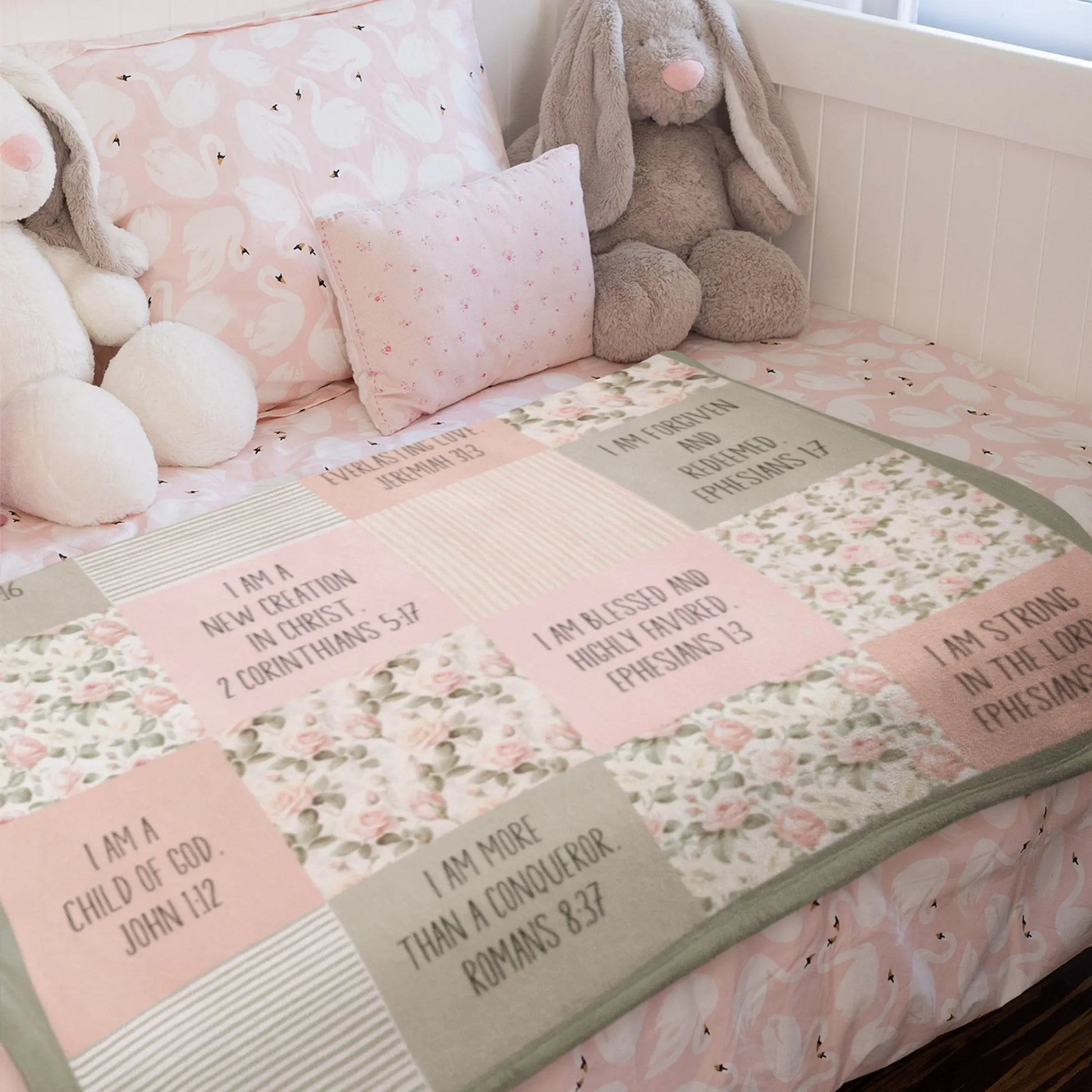 Christian Affirmations Cottage Roses Velveteen Plush Blanket Printify