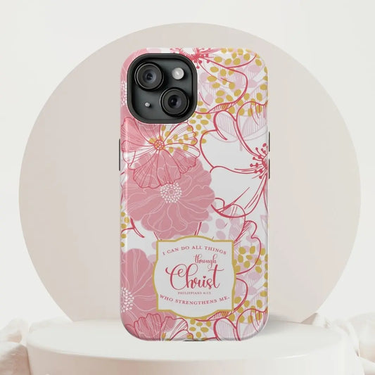 Christian Phone Case | Pink Floral | MagSafe Tough Cases Printify