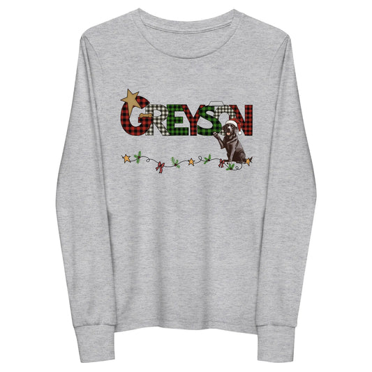 Christmas Dog Personalized Youth long sleeve tee Amazing Faith Designs