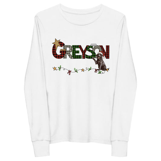 Christmas Dog Personalized Youth long sleeve tee Amazing Faith Designs