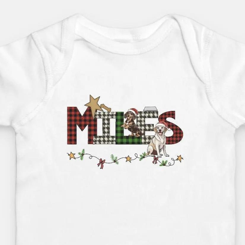 Christmas Dogs Personalized Baby Onesie Amazing Faith Designs