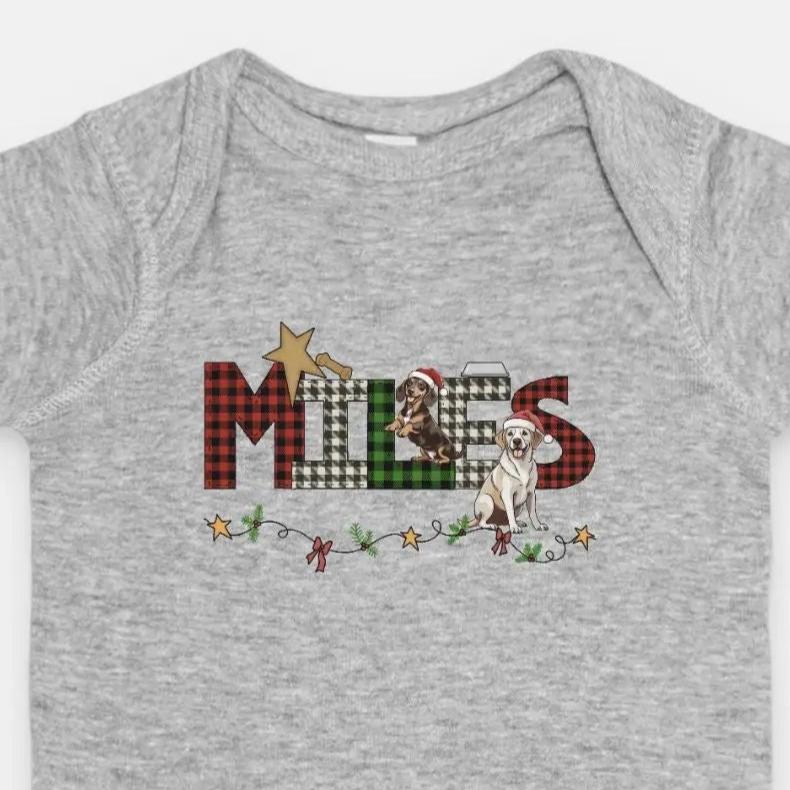 Christmas Dogs Personalized Baby Onesie Amazing Faith Designs