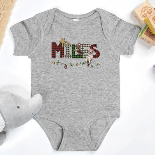 Christmas Dogs Personalized Baby Onesie Amazing Faith Designs