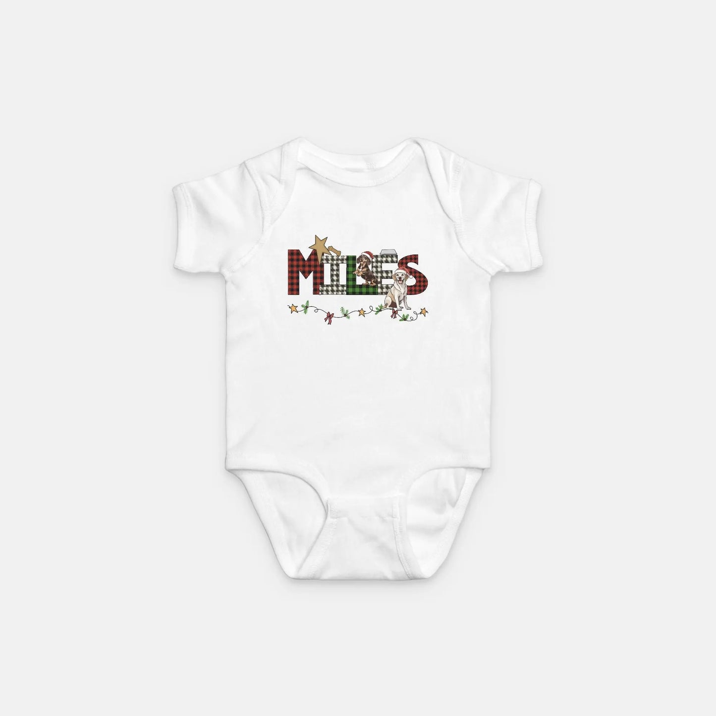 Christmas Dogs Personalized Baby Onesie Amazing Faith Designs