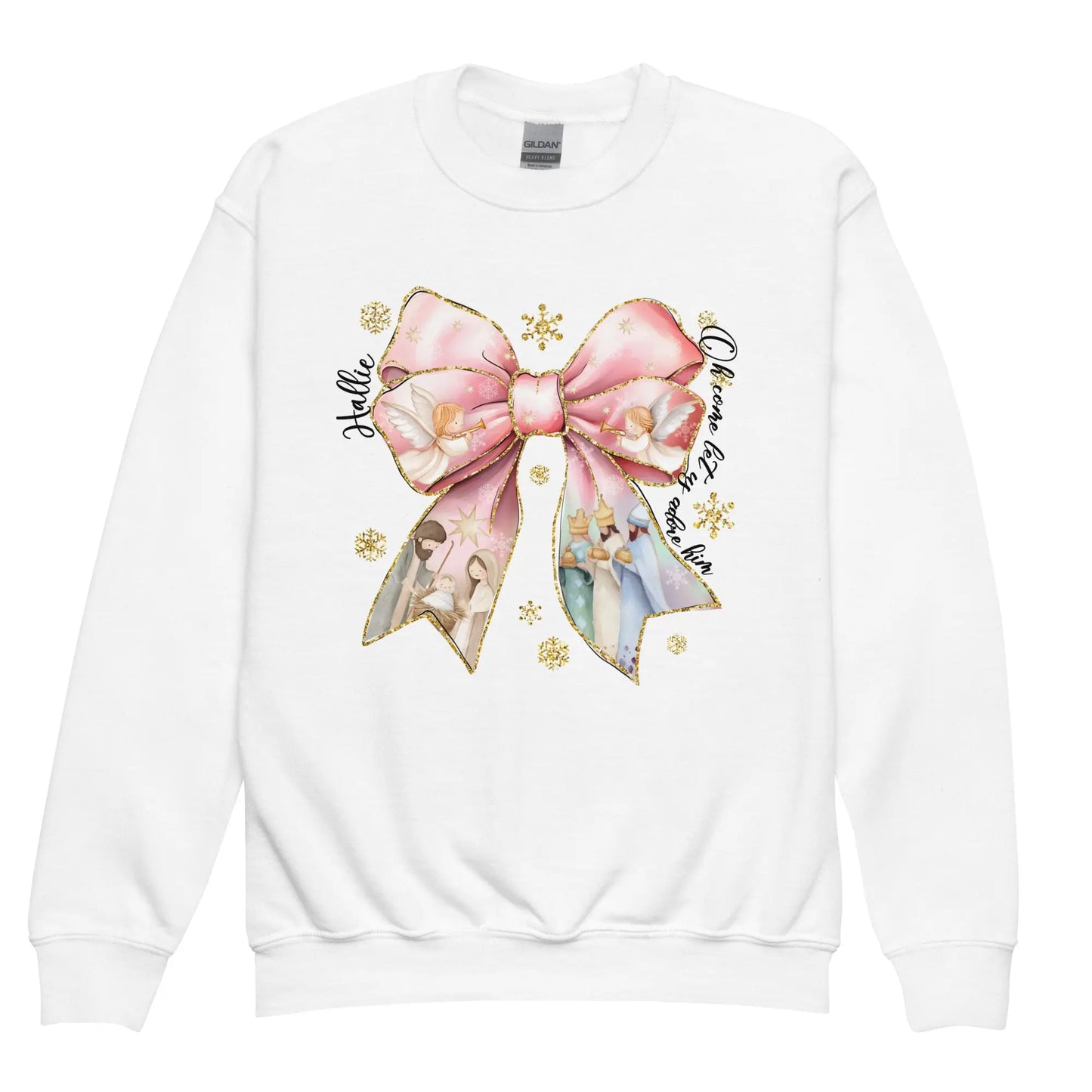 Christmas Nativity Bow Youth Sweatshirt Amazing Faith Designs