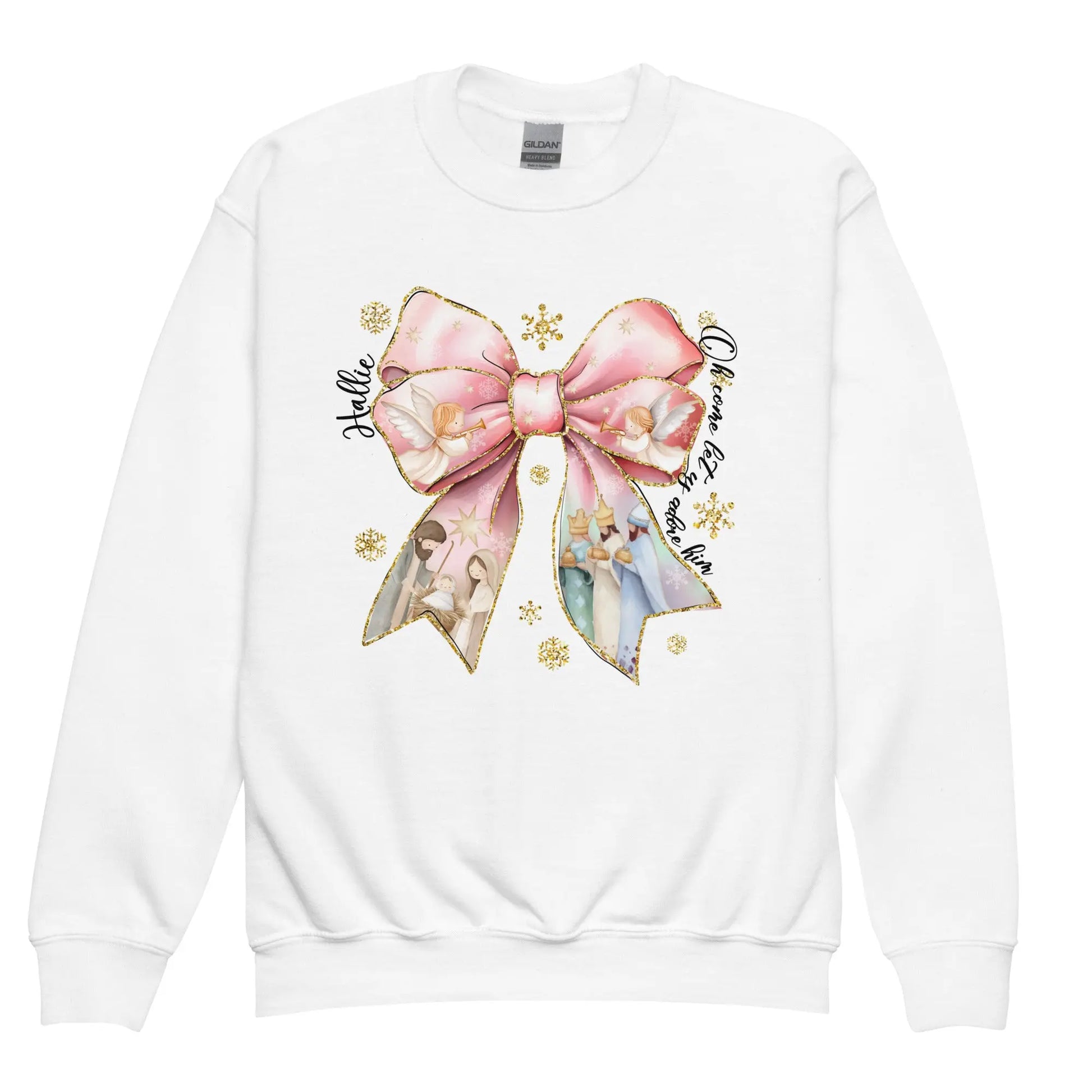 Christmas Nativity Bow Youth Sweatshirt Amazing Faith Designs