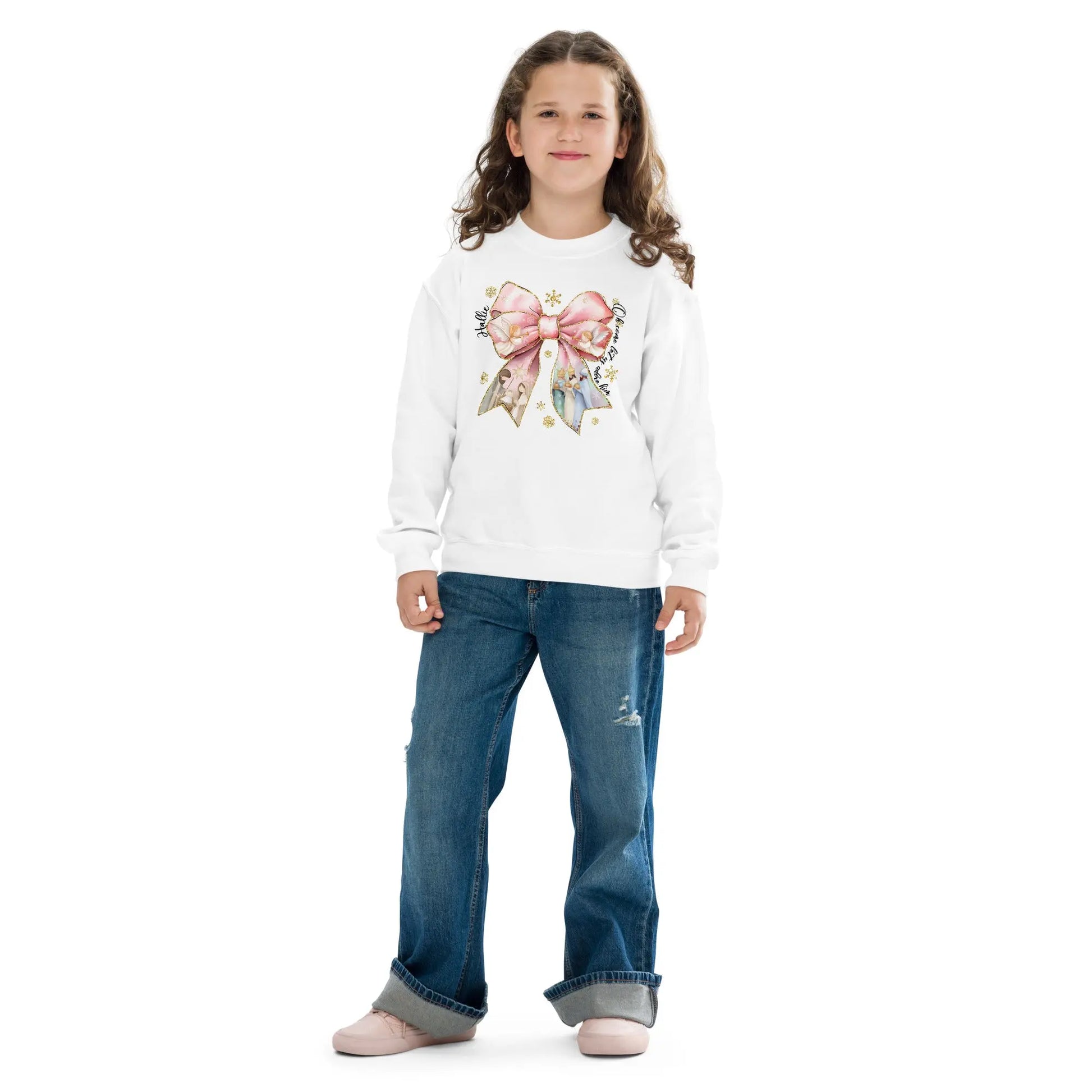 Christmas Nativity Bow Youth Sweatshirt Amazing Faith Designs