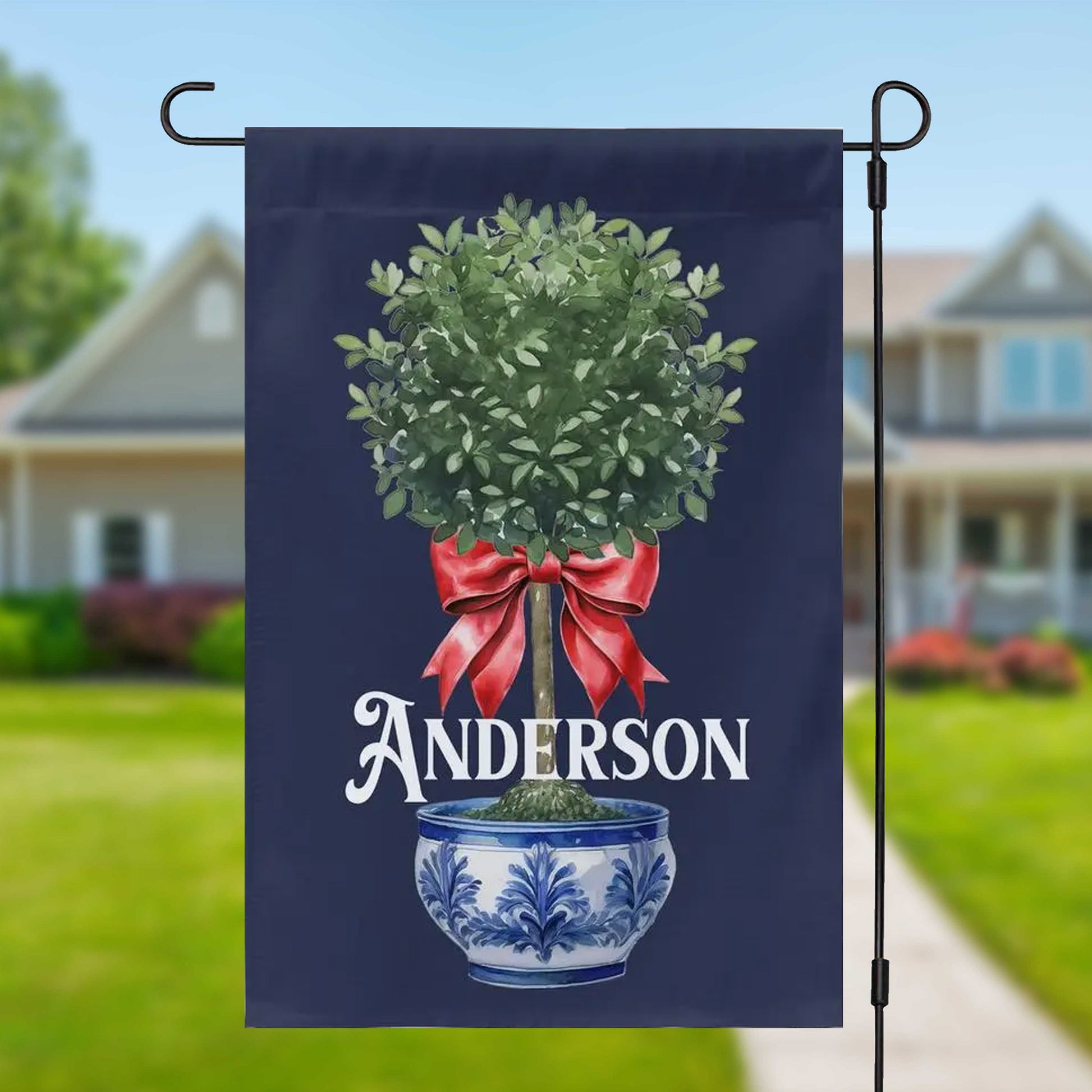 Chinoiserie Topiary Christmas Garden Flag - Amazing Faith Designs