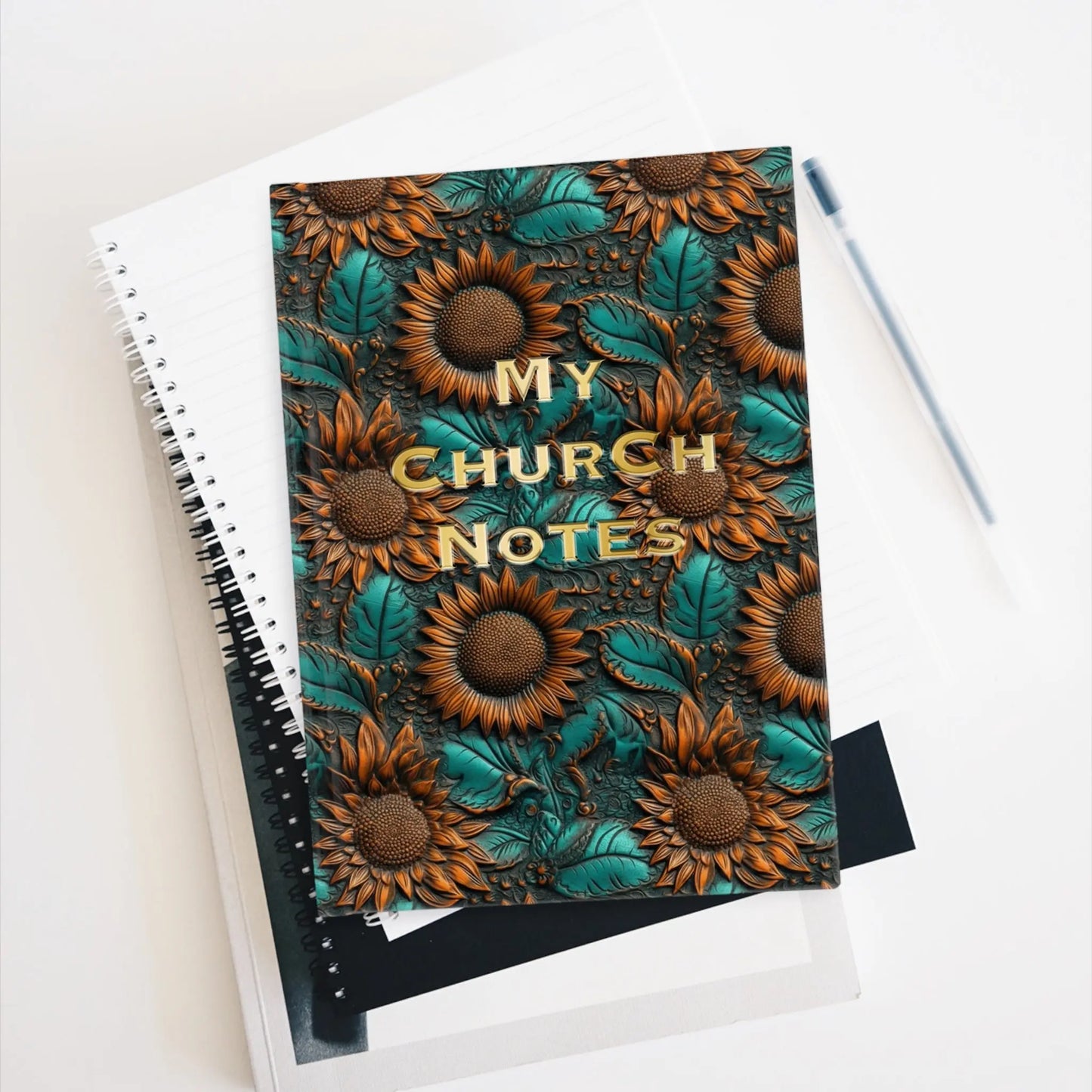 Church Notes Journal  - Personalized  - Sunflower Leather Look - Amazing Faith Designs