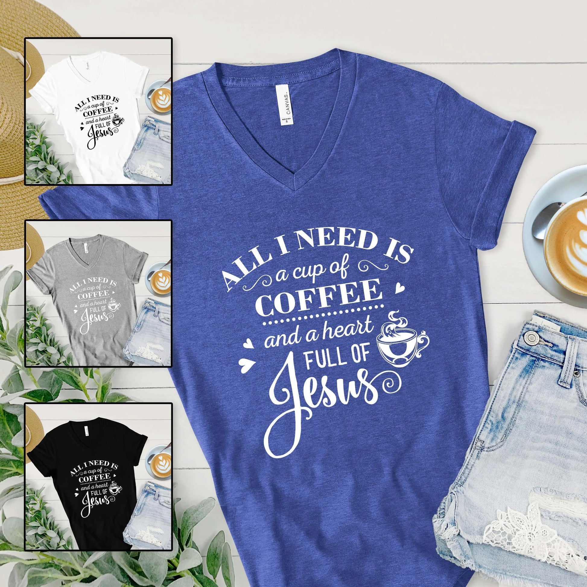 Coffee and Jesus Short Sleeve V-Neck Tee - Amazing Faith Designs