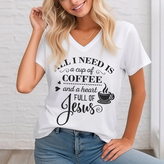 Coffee and Jesus Short Sleeve V-Neck Tee Printify