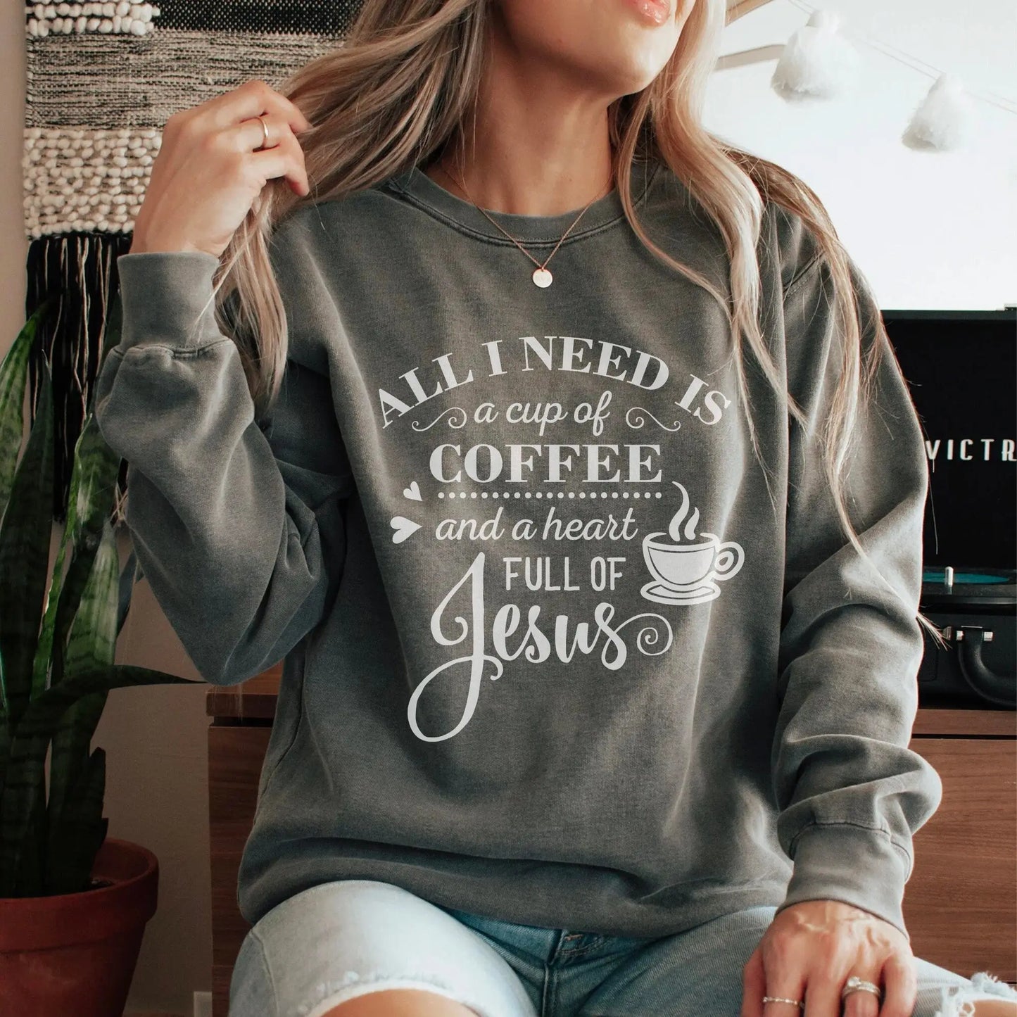 Coffee and Jesus Unisex Comfort Colors Sweatshirt Printify