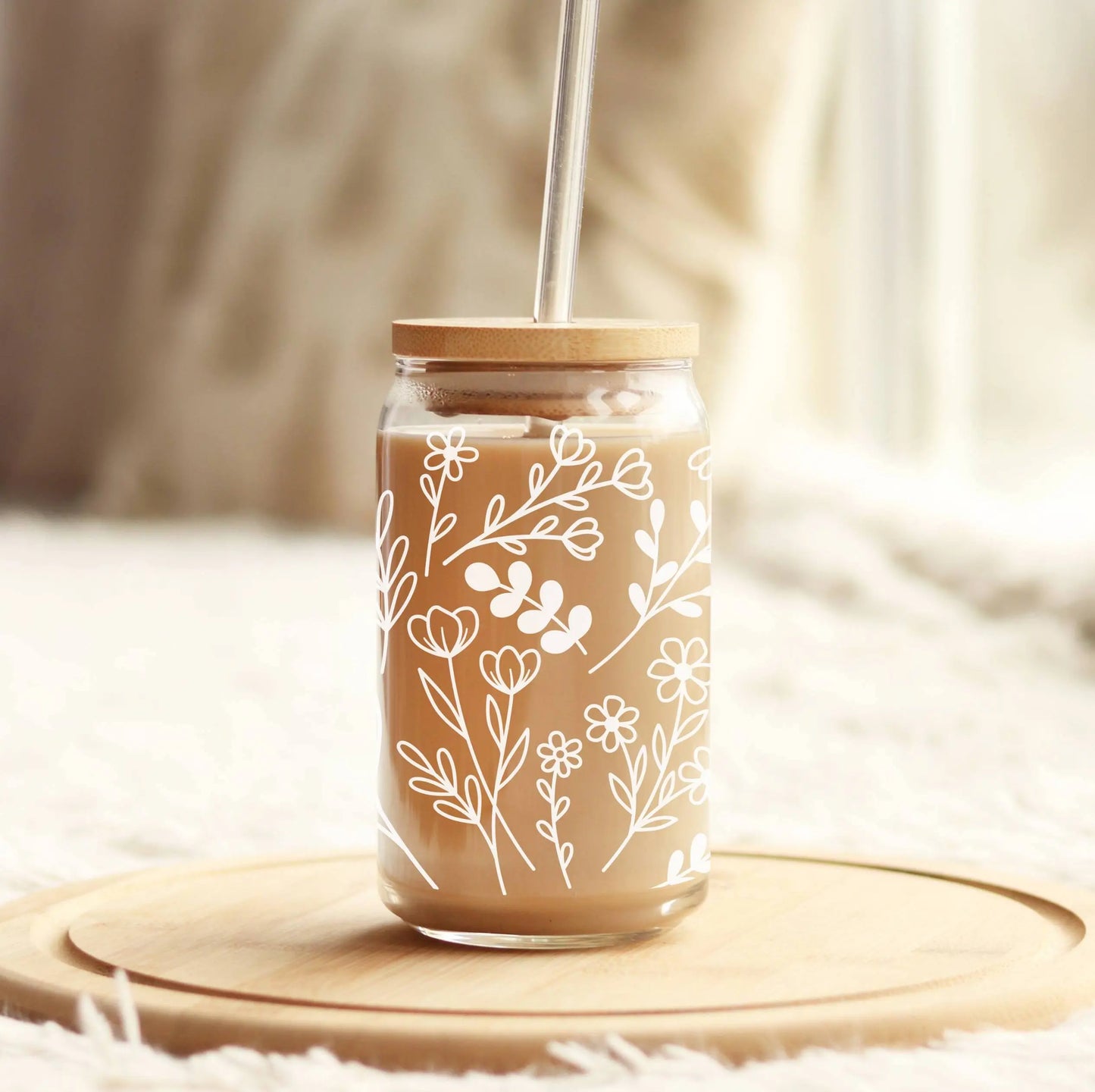Snowflake Libbey Glass Tumbler | 16 oz | Glass Cup | Tumbler | Bamboo Lid &  Glass Straw | Iced Coffee Cup | Iced Drink Cup | Winter | Gift