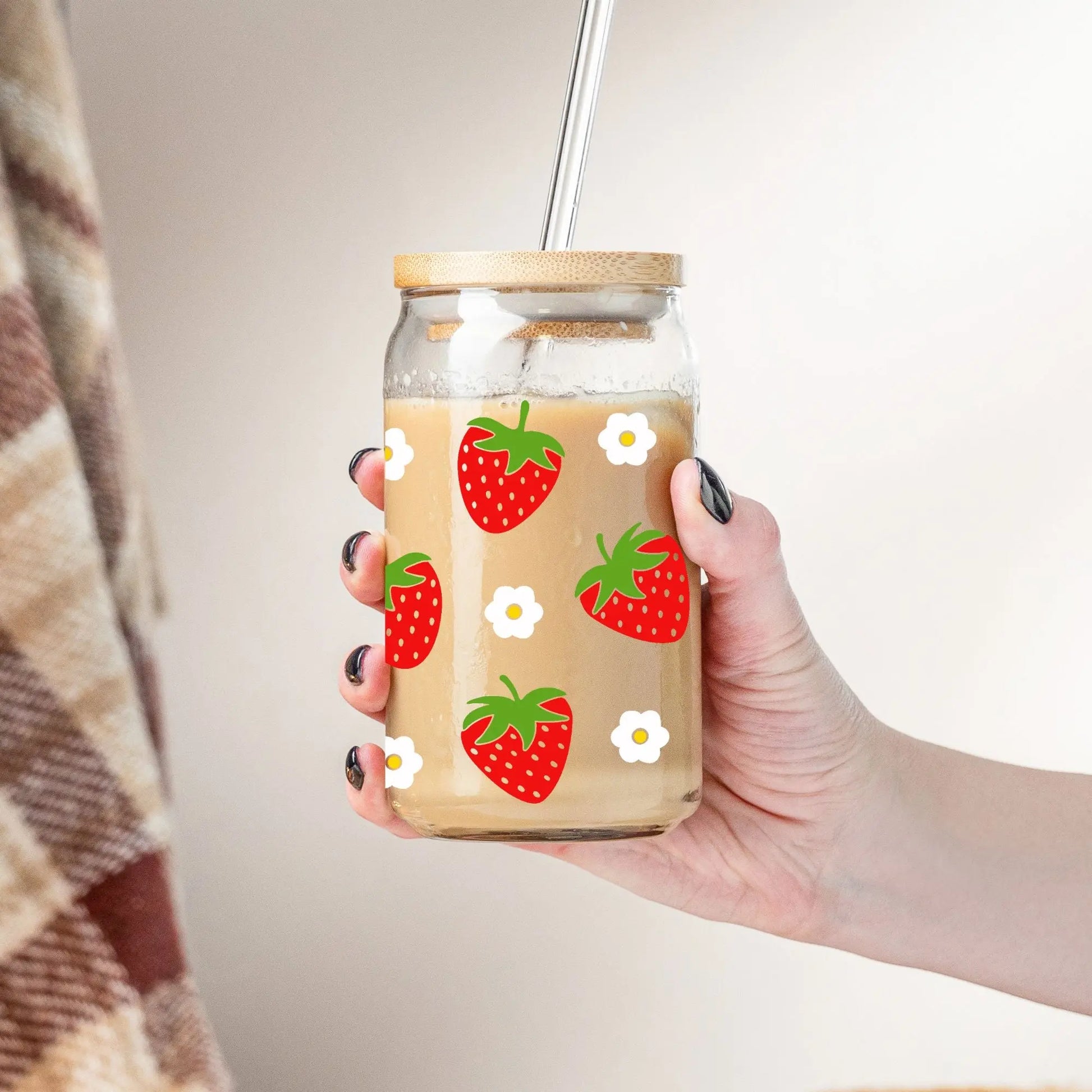 Strawberry Iced Coffee Cup with Lid & Straw, 16oz Tumbler