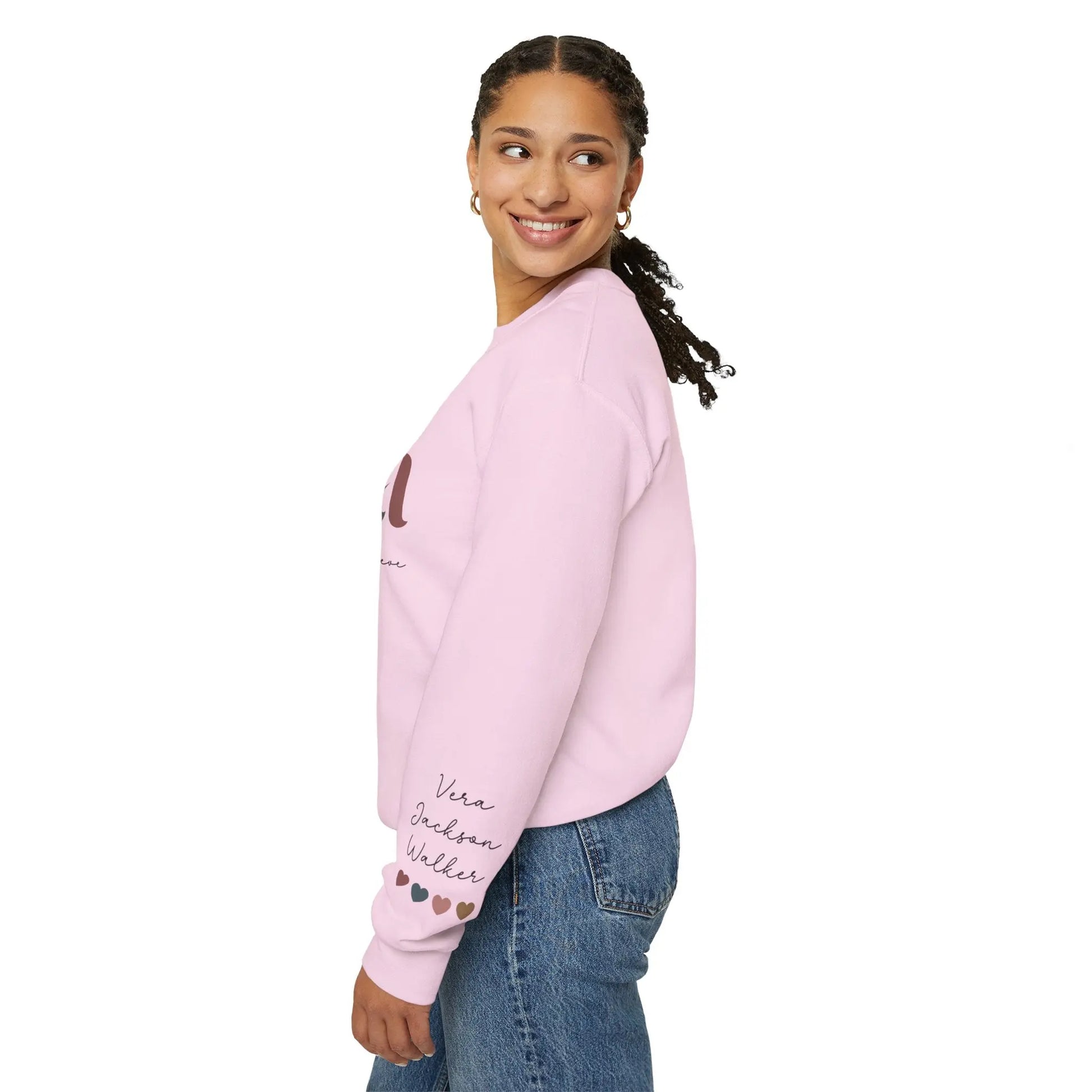 Custom Mama Sweatshirt Sleeve Name Print, Mother's Day Gift, Valentines Printify