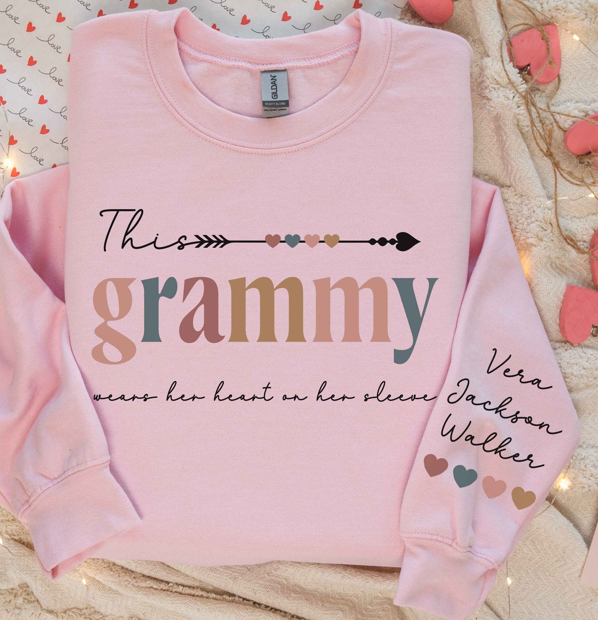 Custom Mama Sweatshirt Sleeve Name Print, Mother's Day Gift, Valentines Printify