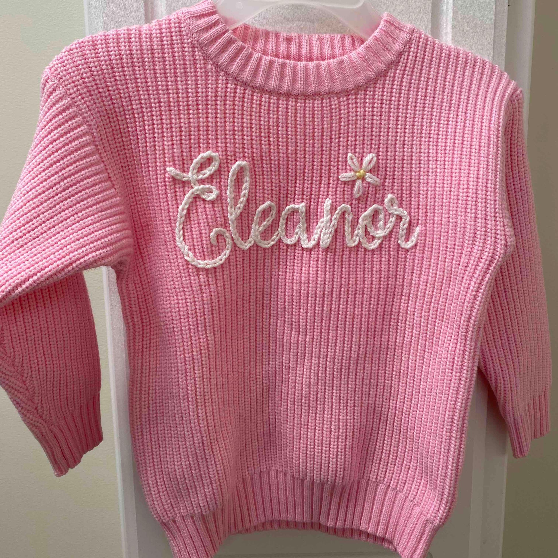 Hand Embroidered Name Sweater- Single Color Yarn - Amazing Faith Designs