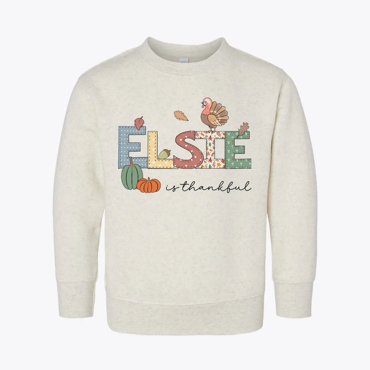 Elsie Thanksgiving Toddler Fleece Crewneck Sweatshirt | Rabbit Skins 3317 SimplePrint