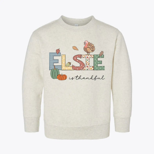 Elsie Thanksgiving Toddler Fleece Crewneck Sweatshirt | Rabbit Skins 3317 SimplePrint