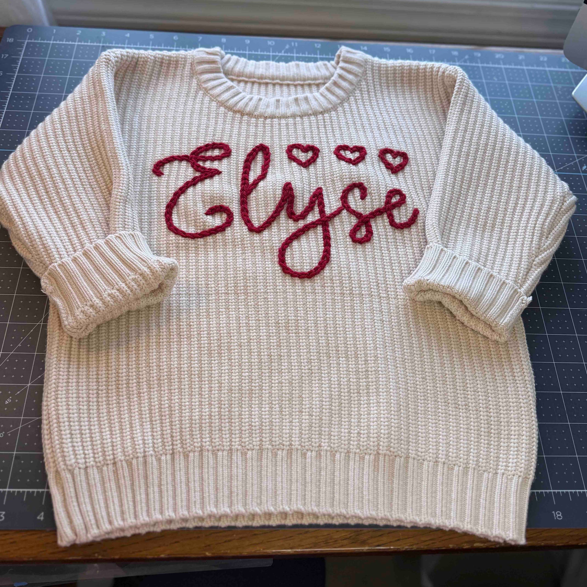 Valentine Hearts Hand Embroidered Name Sweater - Amazing Faith Designs