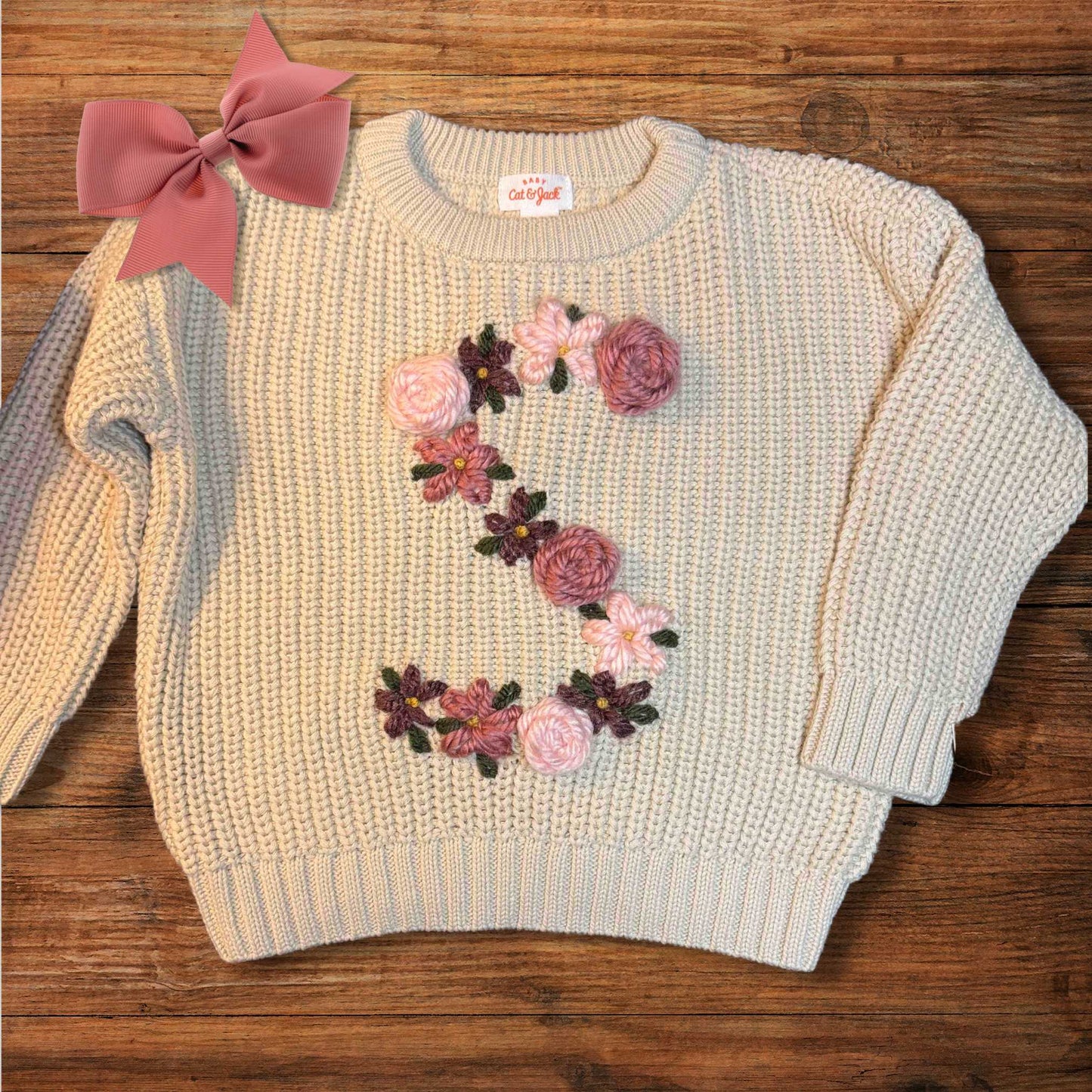 Embroidered Flower Initial Sweater - Amazing Faith Designs