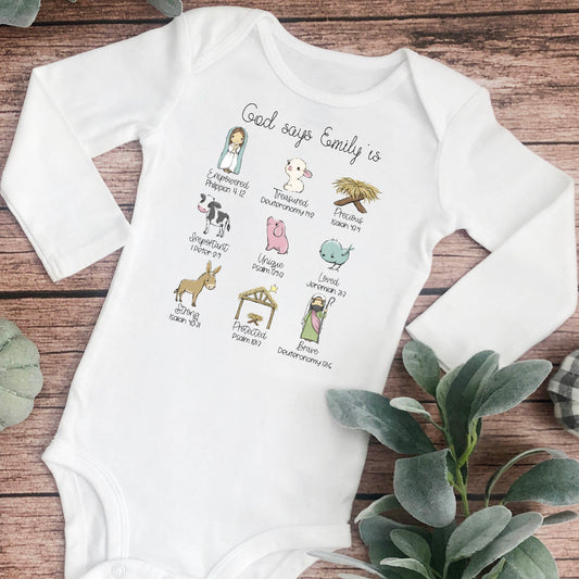 Nativity Personalized Infant Christmas Onesie - Amazing Faith Designs