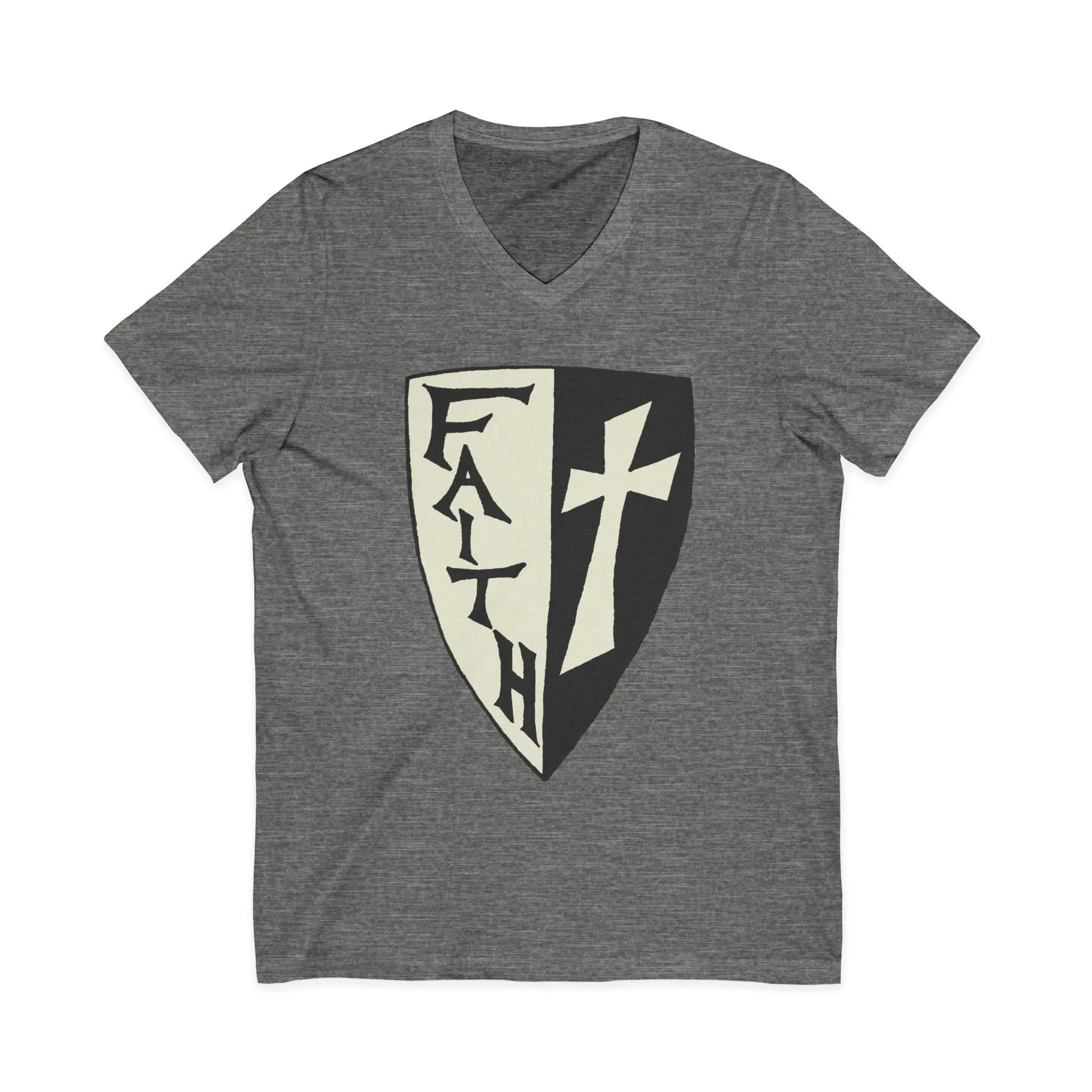Faith Shield V-Neck Christian Shirt Printify