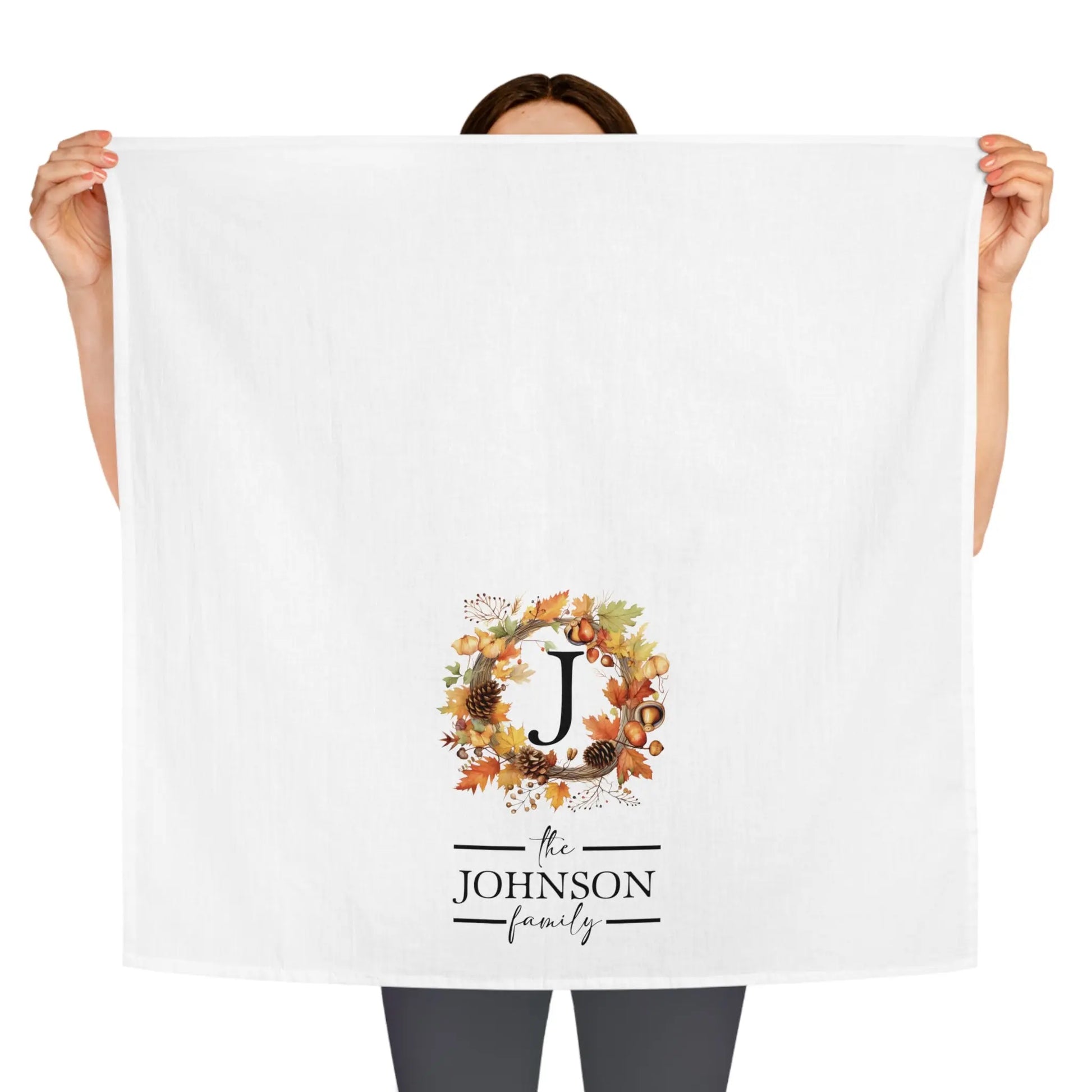 Fall Monogram Tea Towel - Autumn Personalized Tea Towel - Amazing Faith Designs