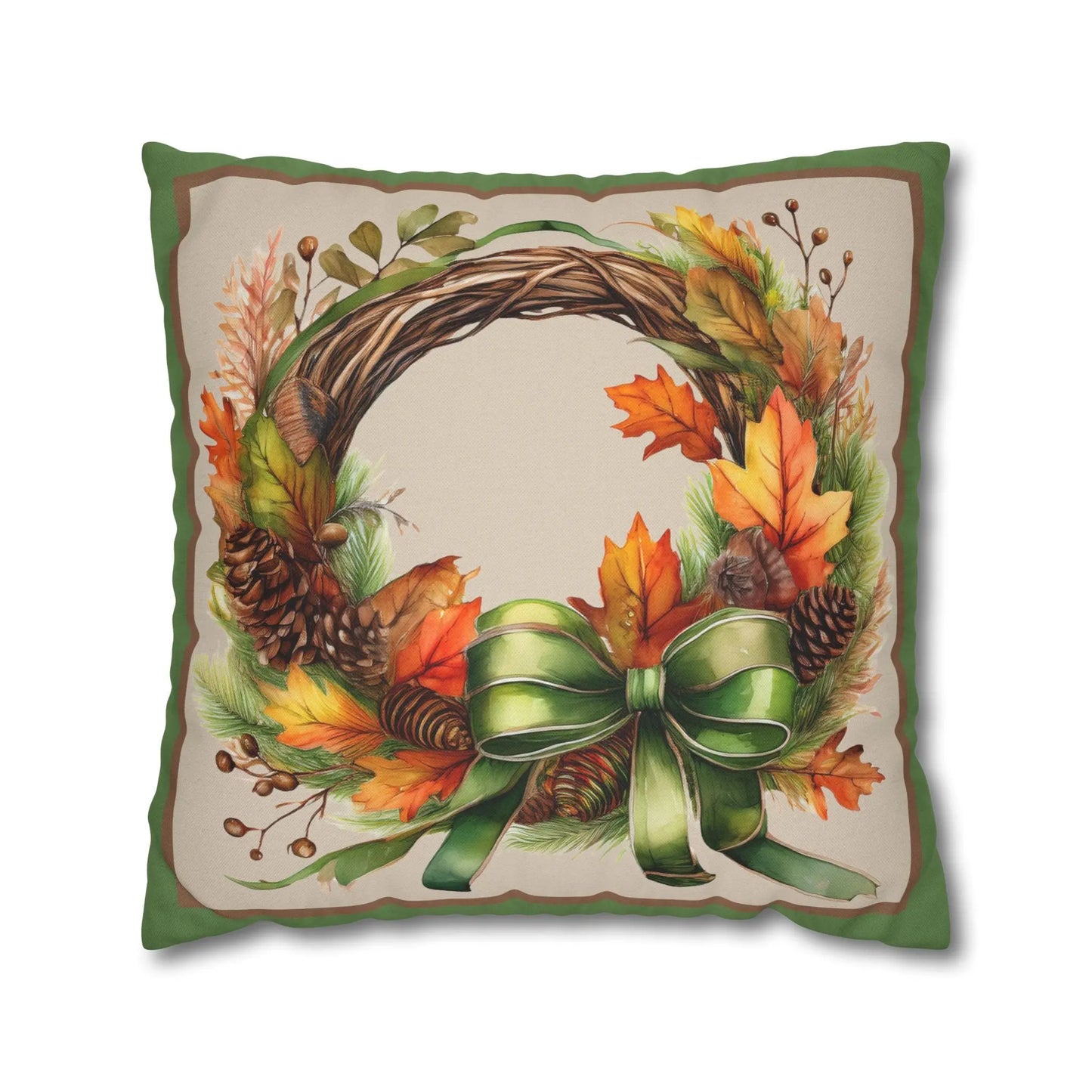 Fall Wreath Spun Polyester Square Pillowcase Printify