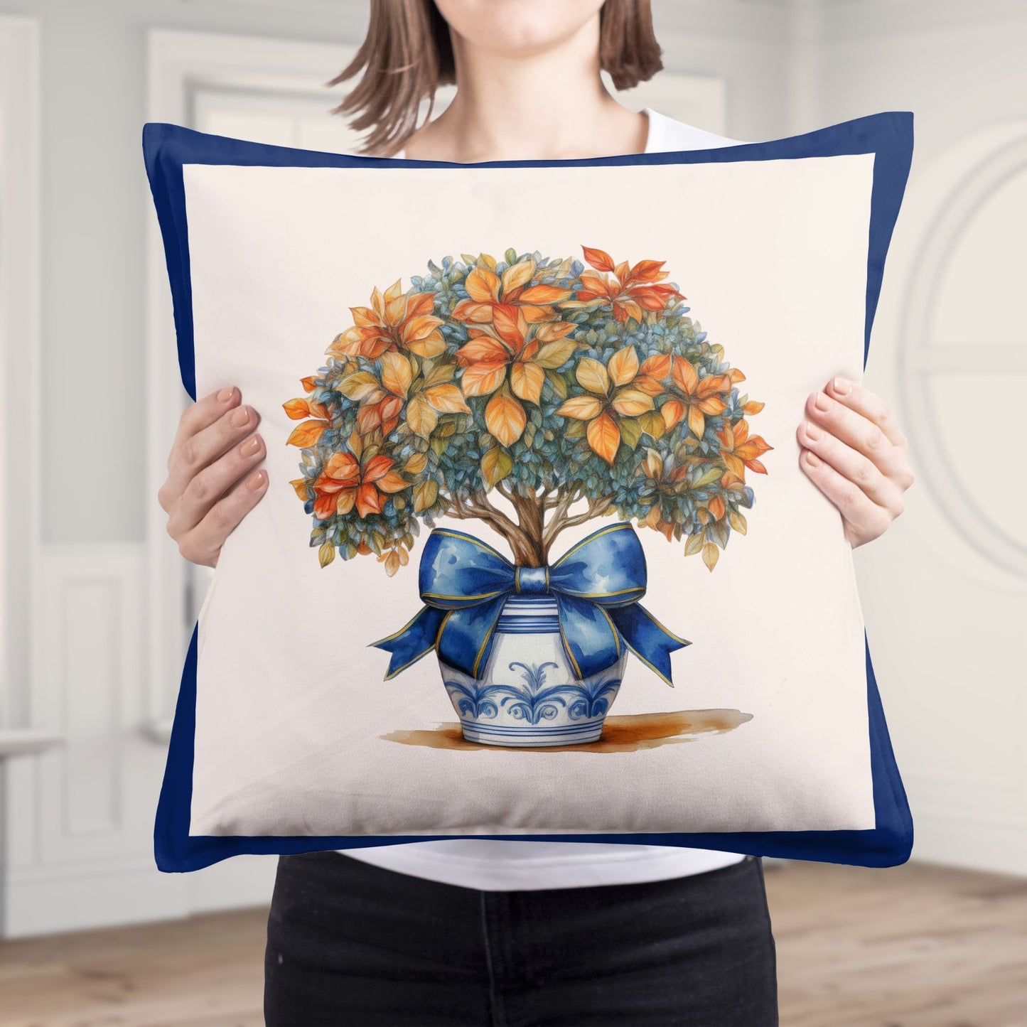 Chinoiserie Fall Topiary Spun Polyester Square Pillowcase - Amazing Faith Designs