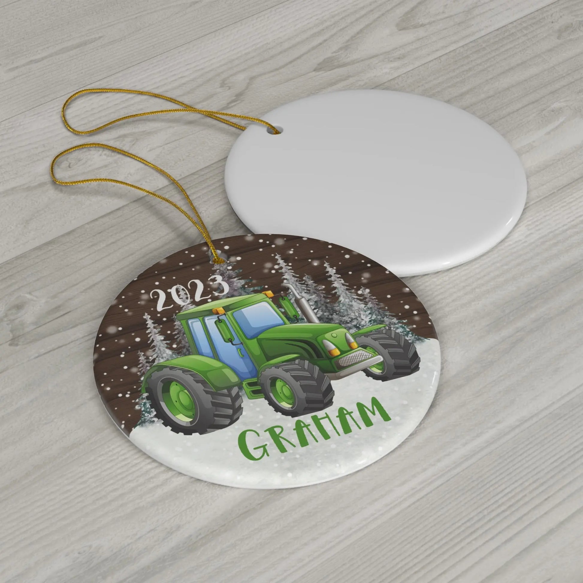 Farm Tractor Personalized Ceramic Ornament Printify