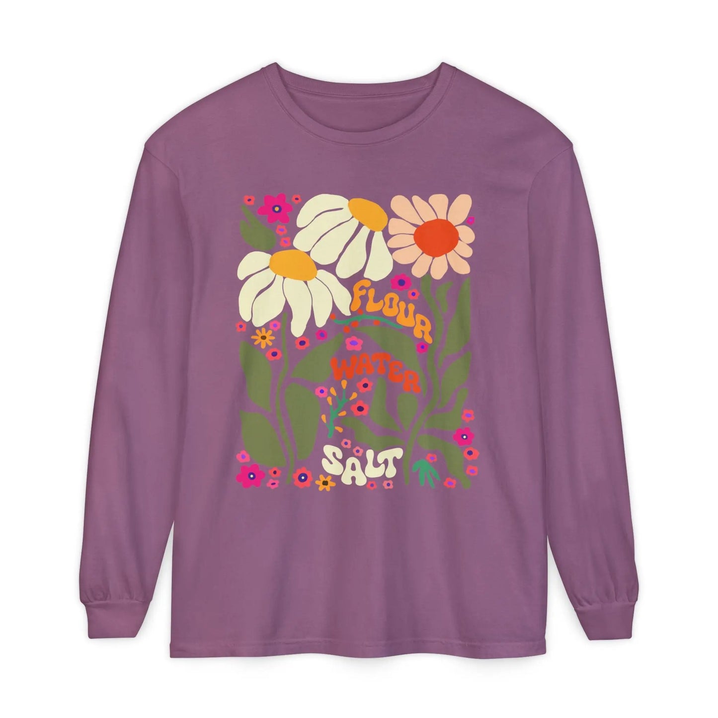 Flour Water Salt Retro Floral Long Sleeve T-Shirt Printify