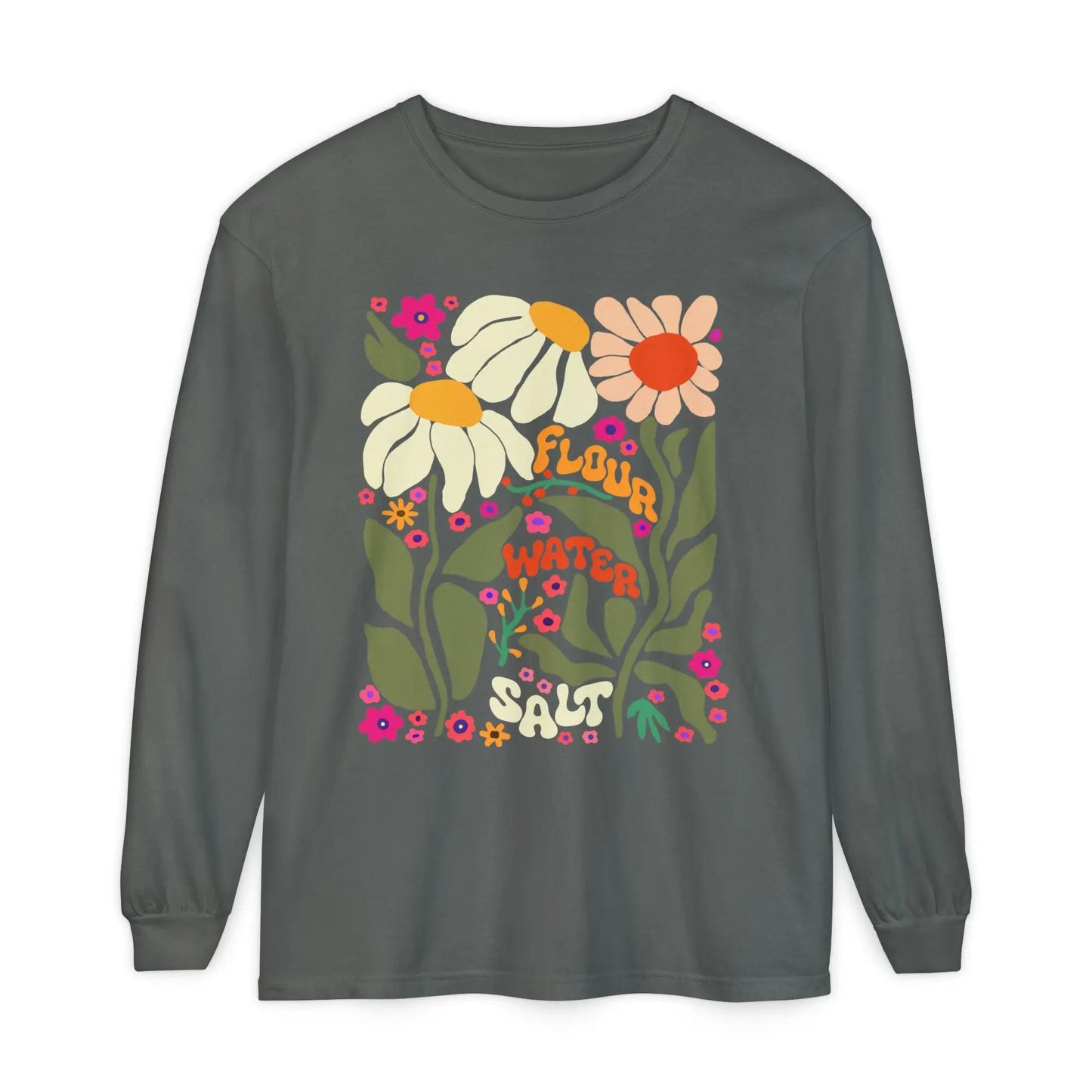 Flour Water Salt Retro Floral Long Sleeve T-Shirt Printify