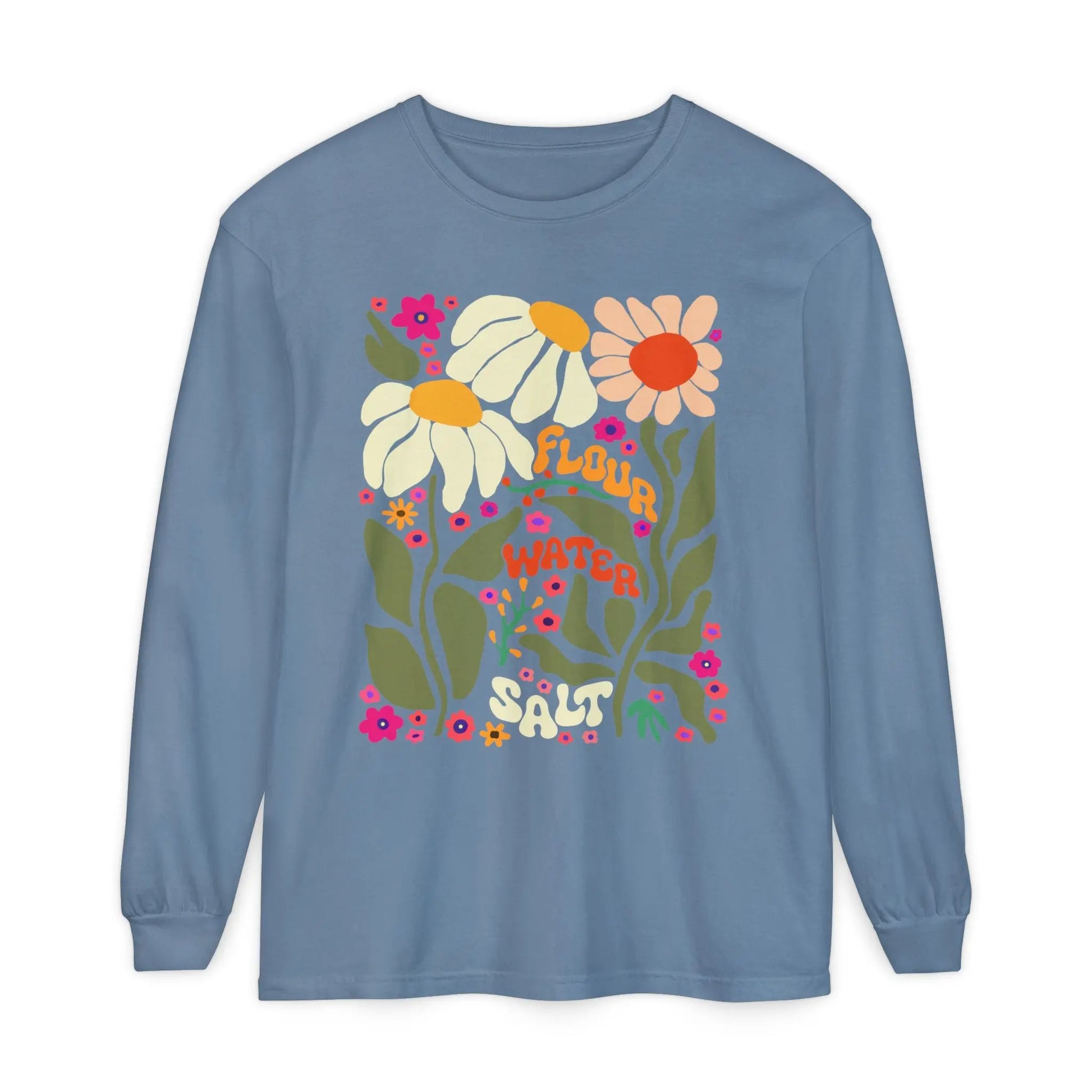Flour Water Salt Retro Floral Long Sleeve T-Shirt Printify