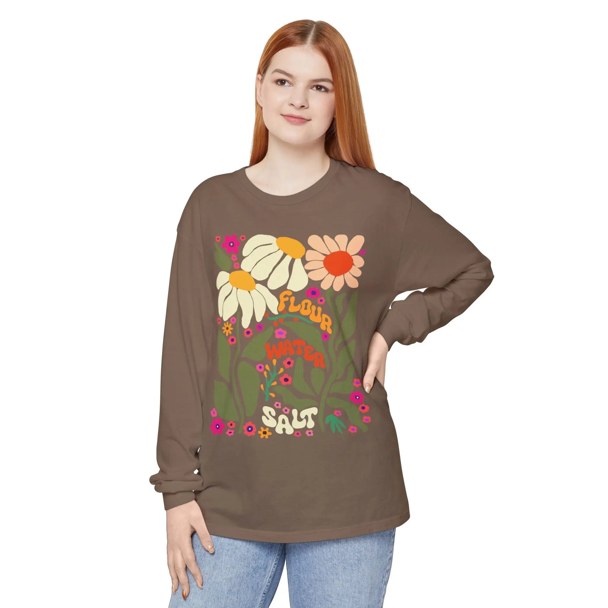 Flour Water Salt Retro Floral Long Sleeve T-Shirt Printify