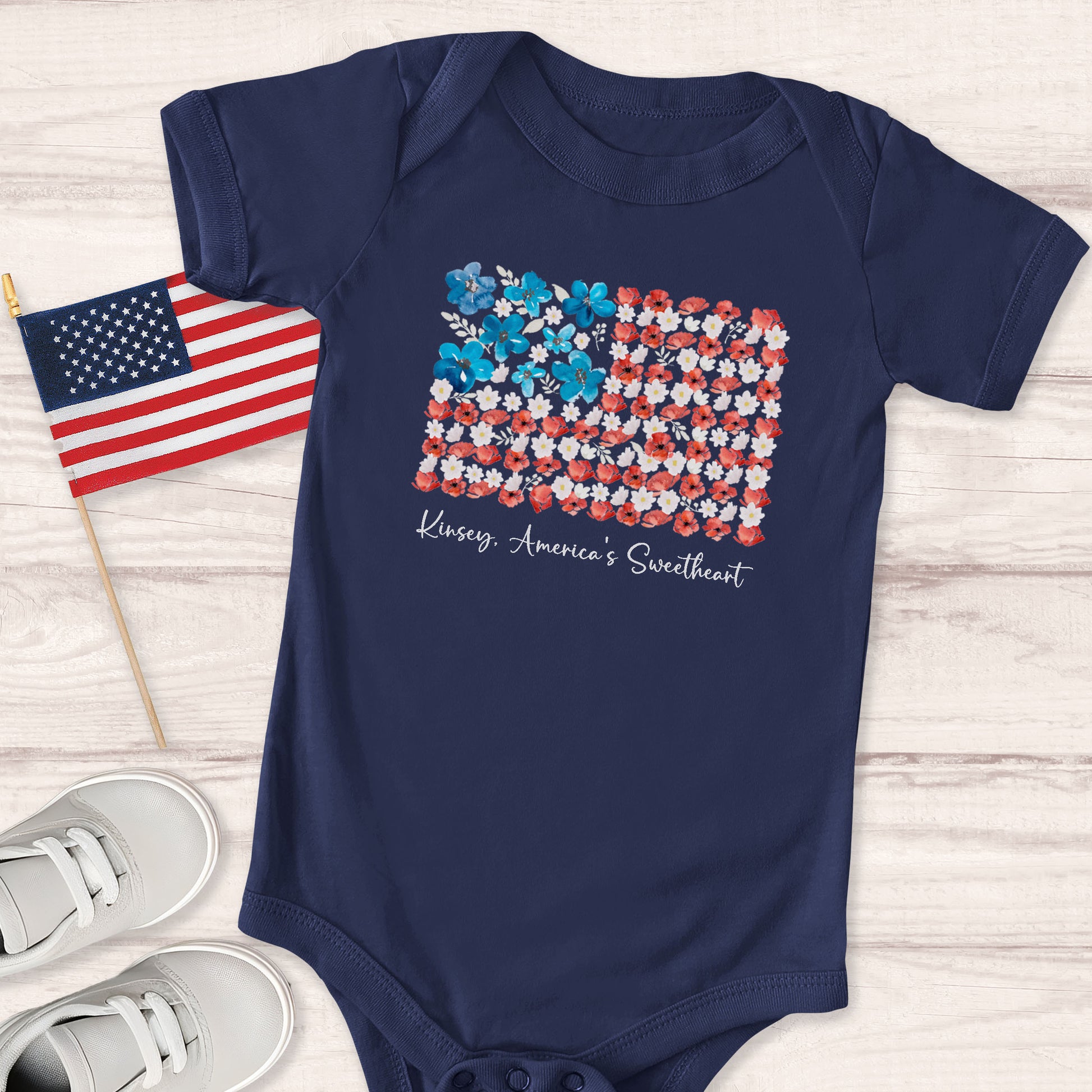 American Flag Flowers Personalized Infant Fine Jersey Bodysuit - Amazing Faith Designs