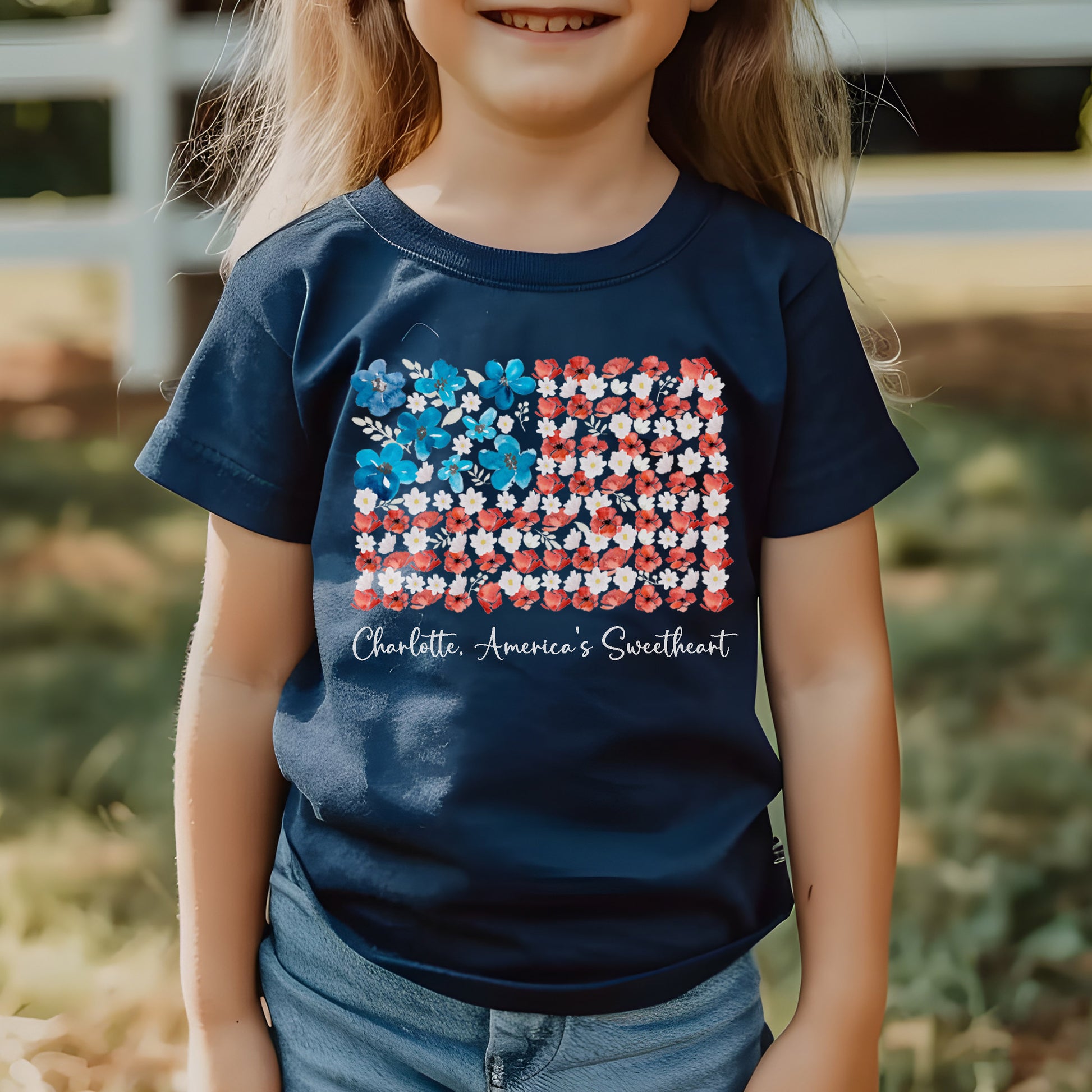 Personalized Floral American Flag Mama and Me Shirts - Amazing Faith Designs