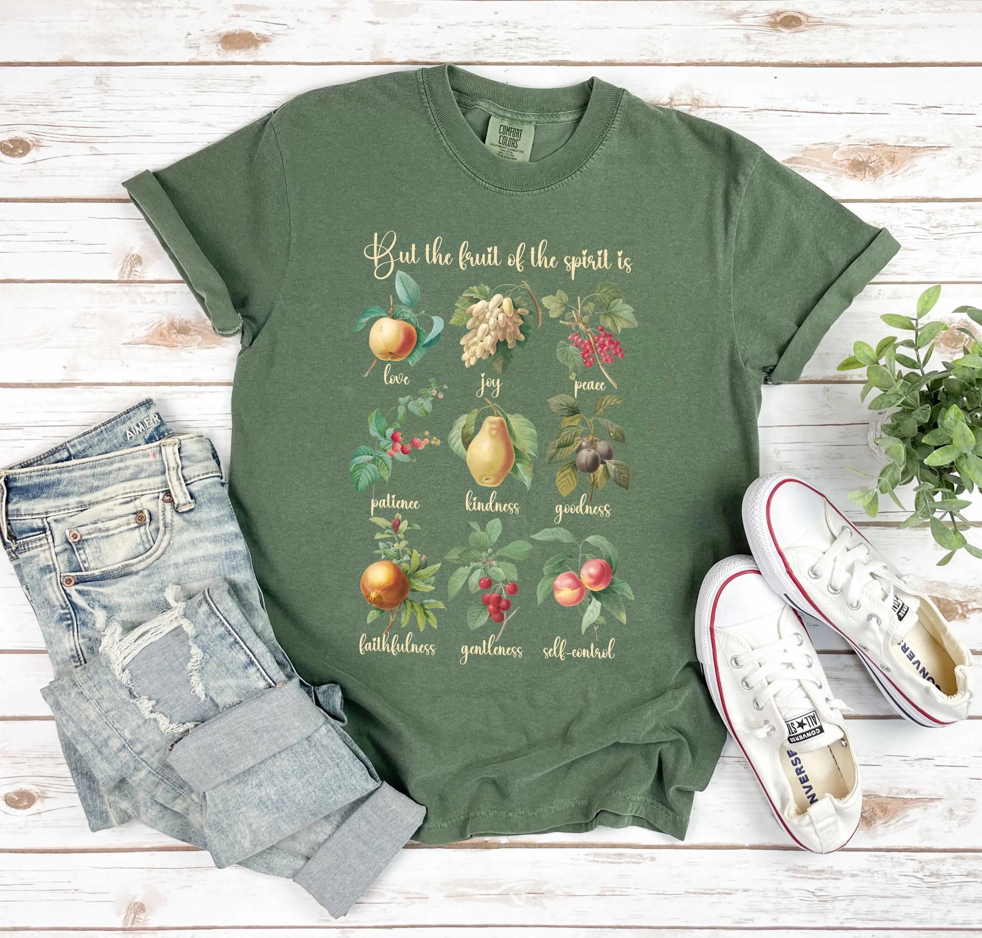 Fruit of the Spirit Garment-Dyed T-shirt, Christian Shirt, Cottagecore Shirt Printify